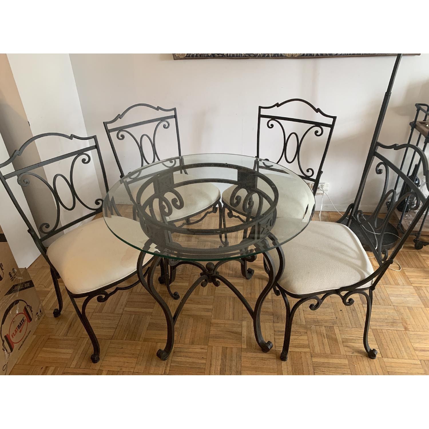 Iron Circular Glass Top Table Set w/ 4 Chairs - image-1