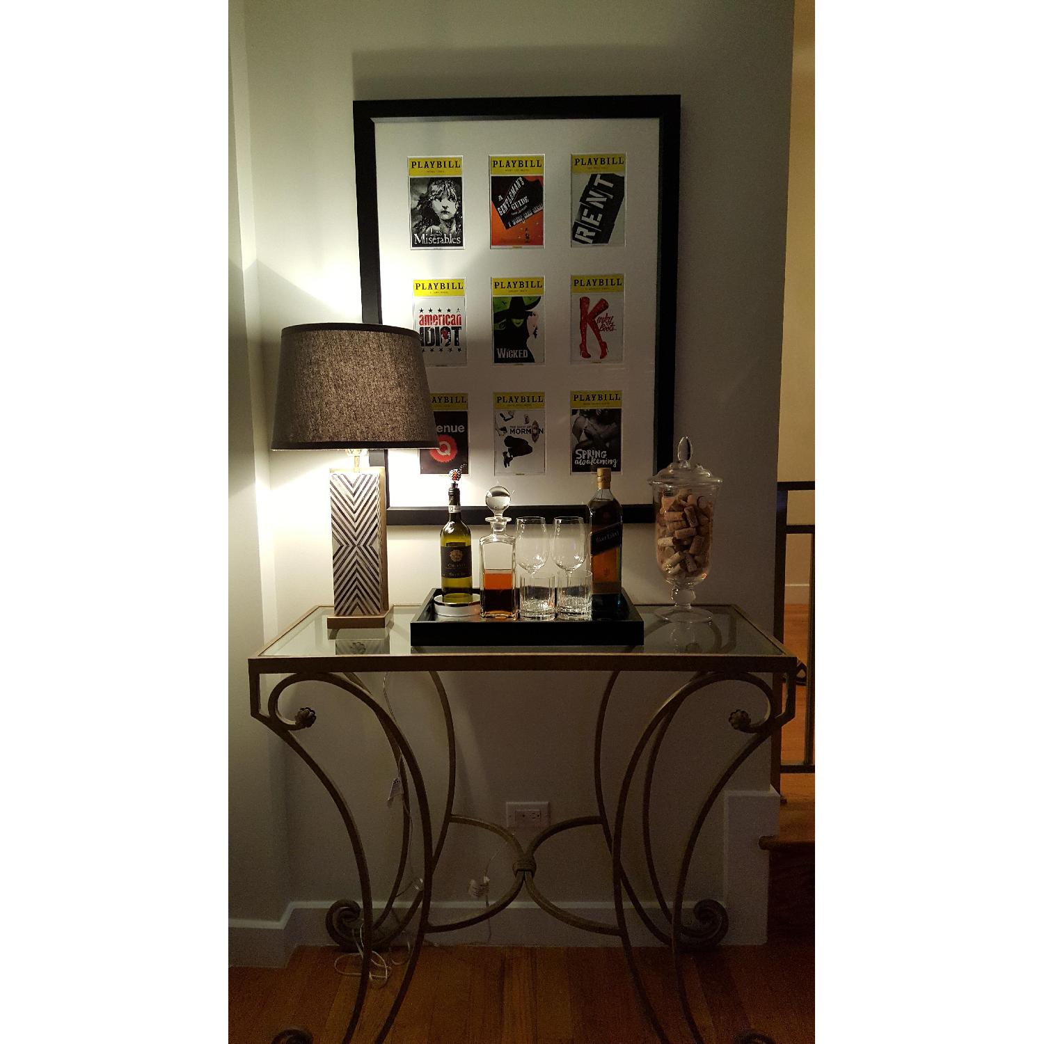 Wrought Iron & Glass Tall Side Table in Greyish-Green - image-1