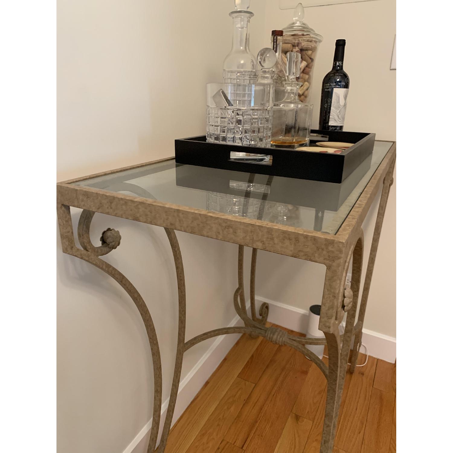 Wrought Iron & Glass Tall Side Table in Greyish-Green - image-3