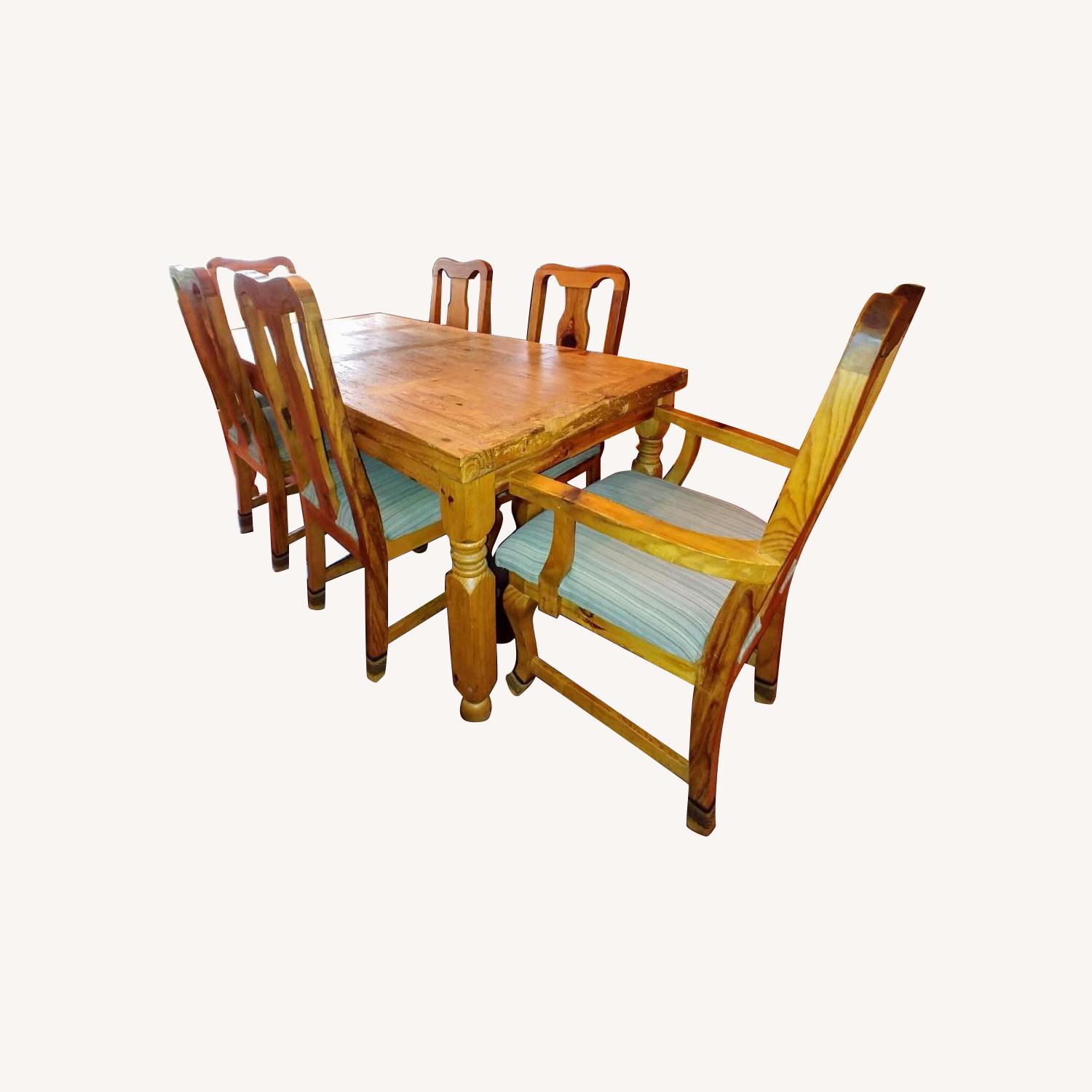 Pine Wood Dining Table w/ 6 Chairs - AptDeco