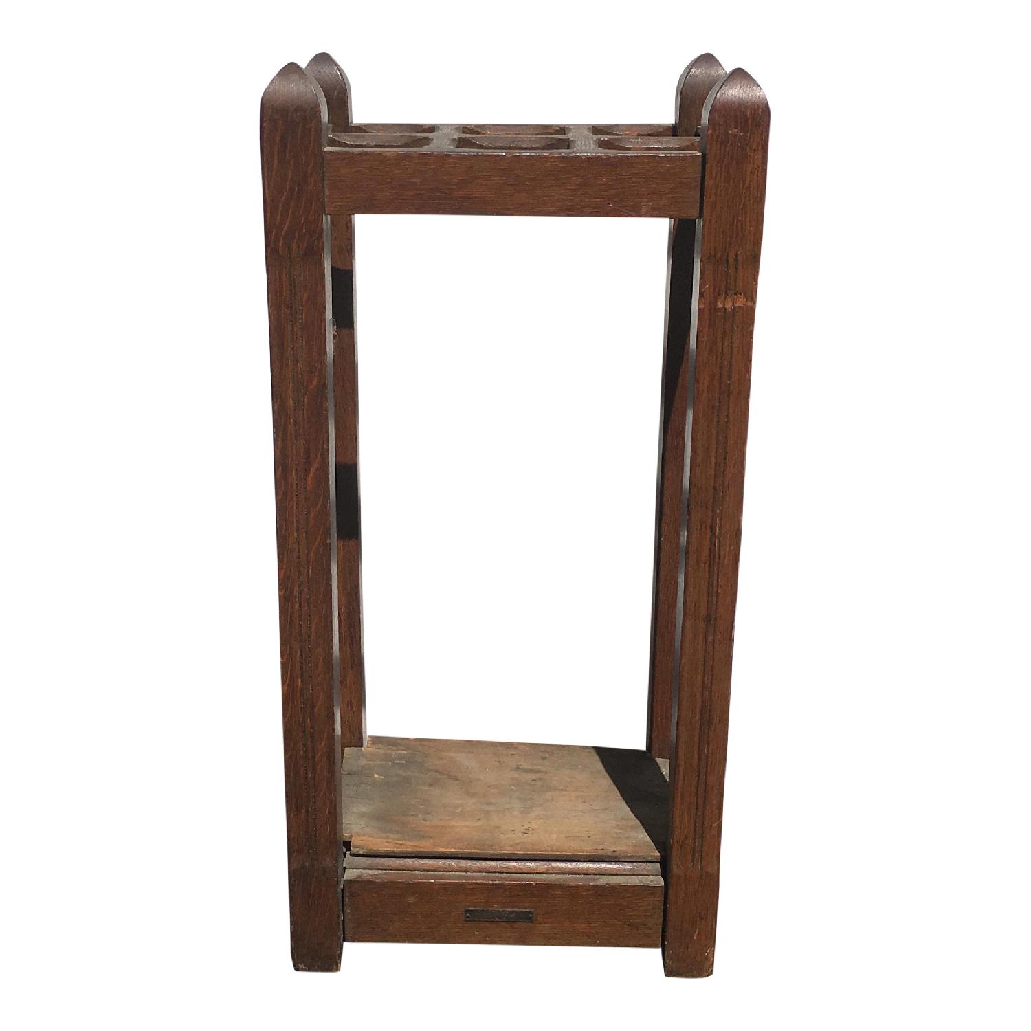 Original Antique Mission Oak Umbrella Stand - image-1