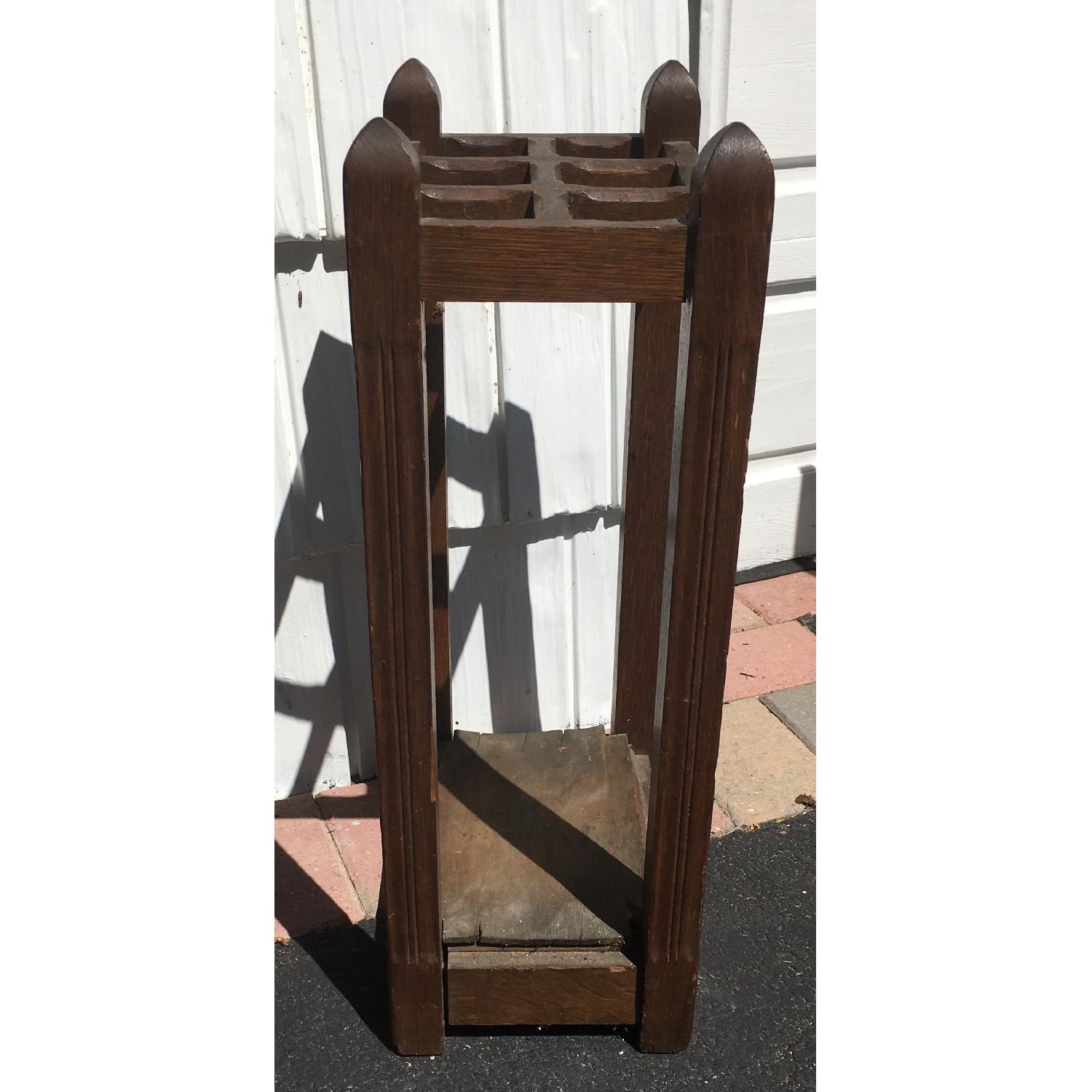 Original Antique Mission Oak Umbrella Stand - image-6