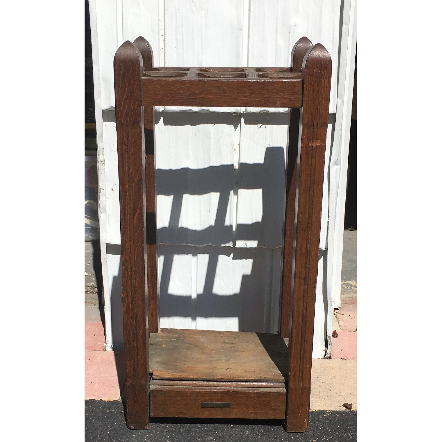 Original Antique Mission Oak Umbrella Stand - image-3