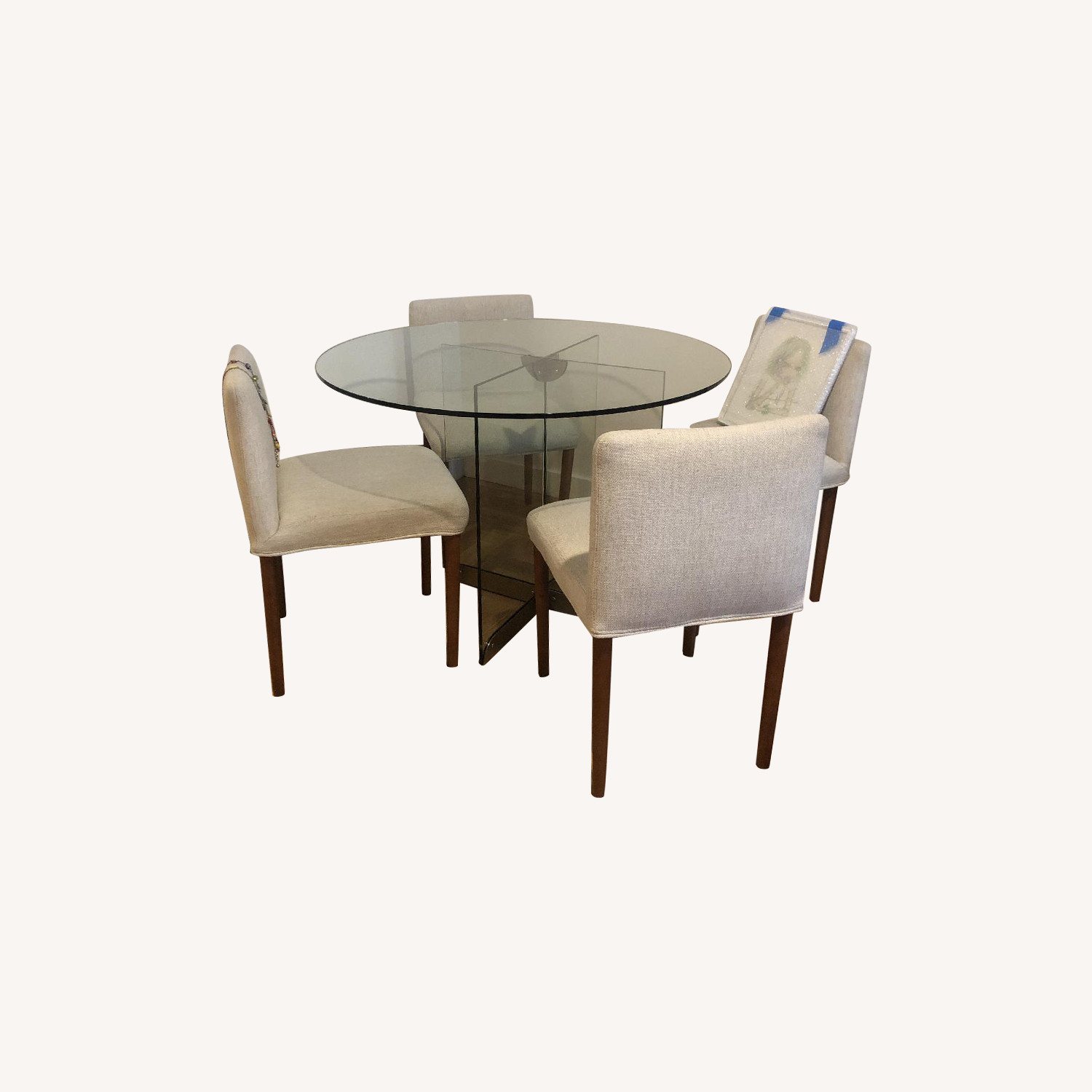 West Elm Glass Dining Table w/ 4 Wood & Fabric Chairs