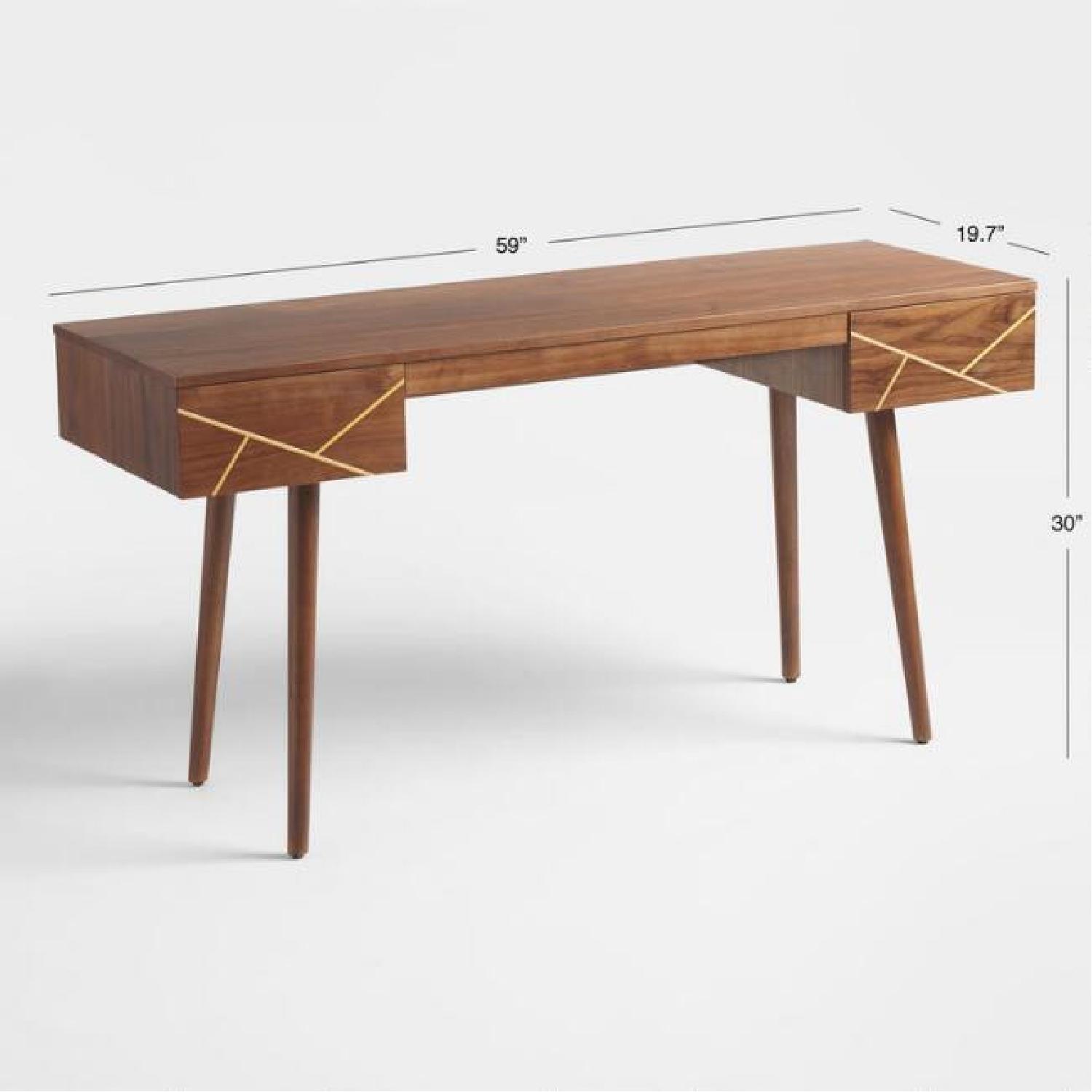 World Market Walnut Wood & Brass Metal Inlay Dustin Desk - image-4