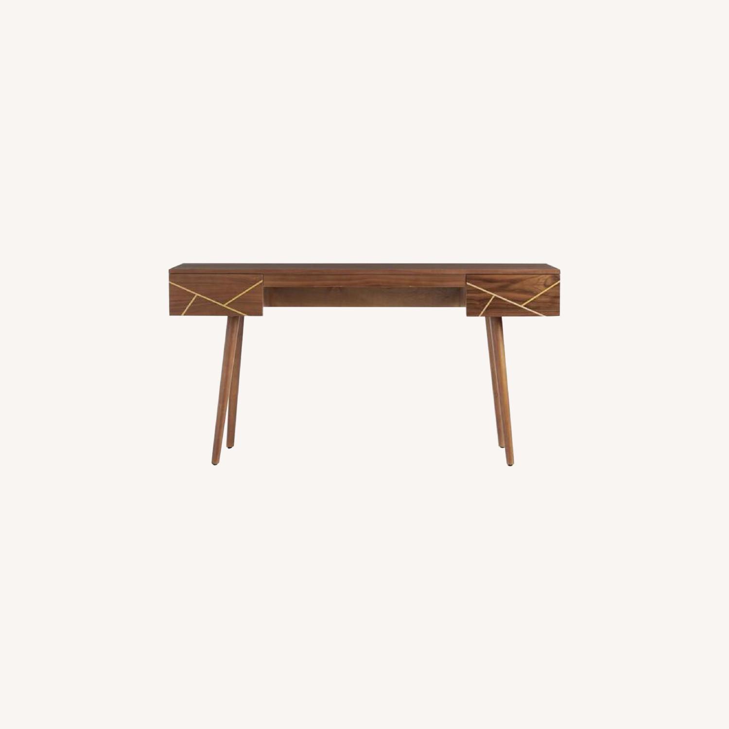 World Market Walnut Wood & Brass Metal Inlay Dustin Desk - image-0