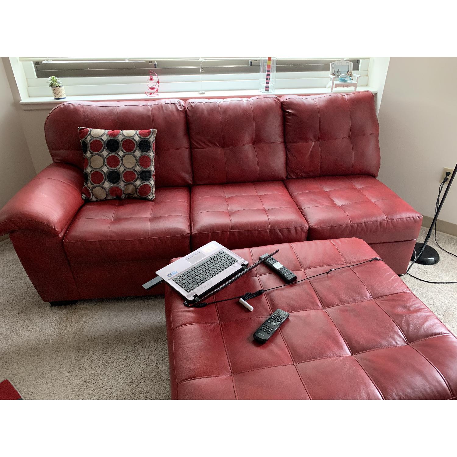 Bob's Mercury Red 3 Piece Sectional Sofa & Ottoman - image-2
