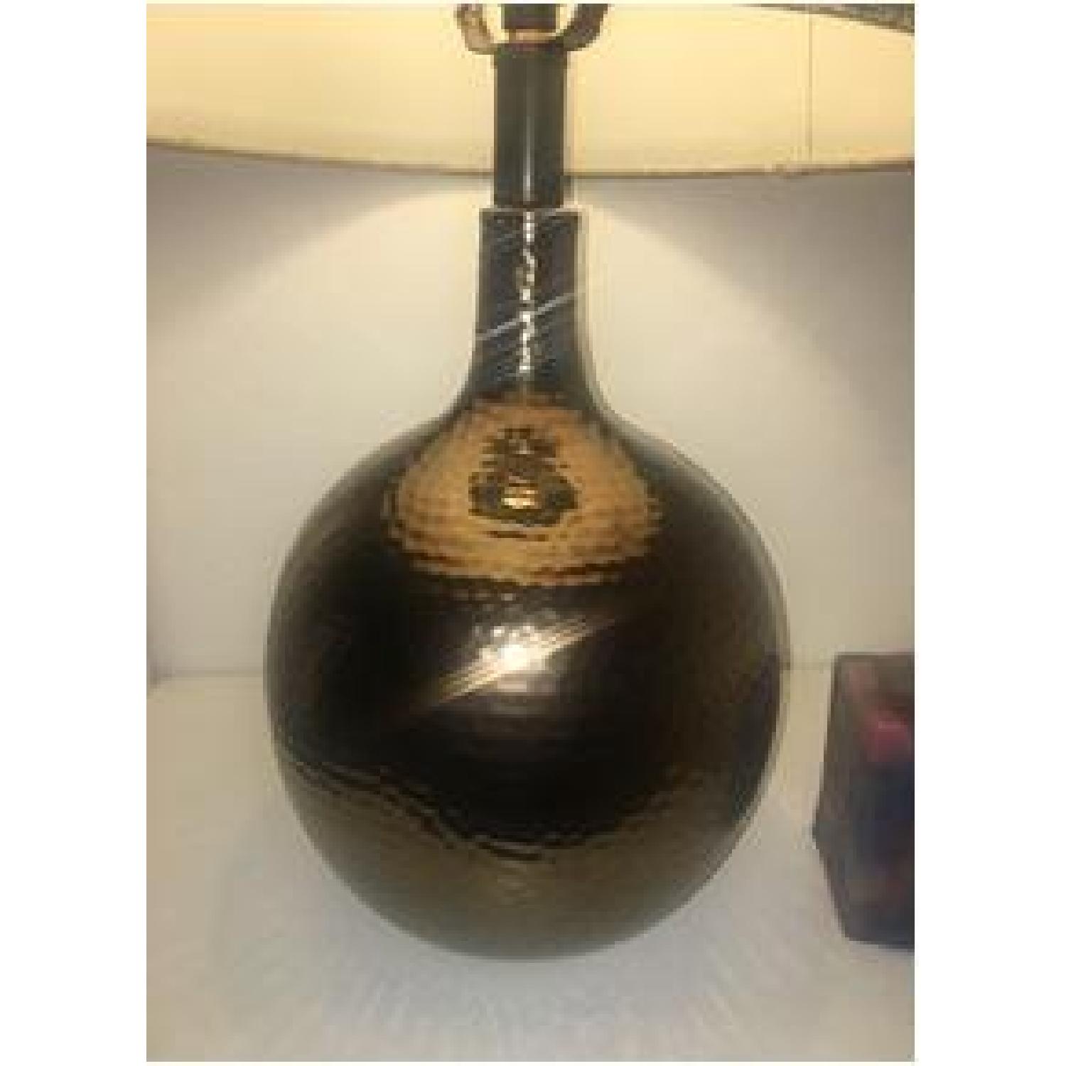 Copper Table Lamps w/ Beige Shades - image-2