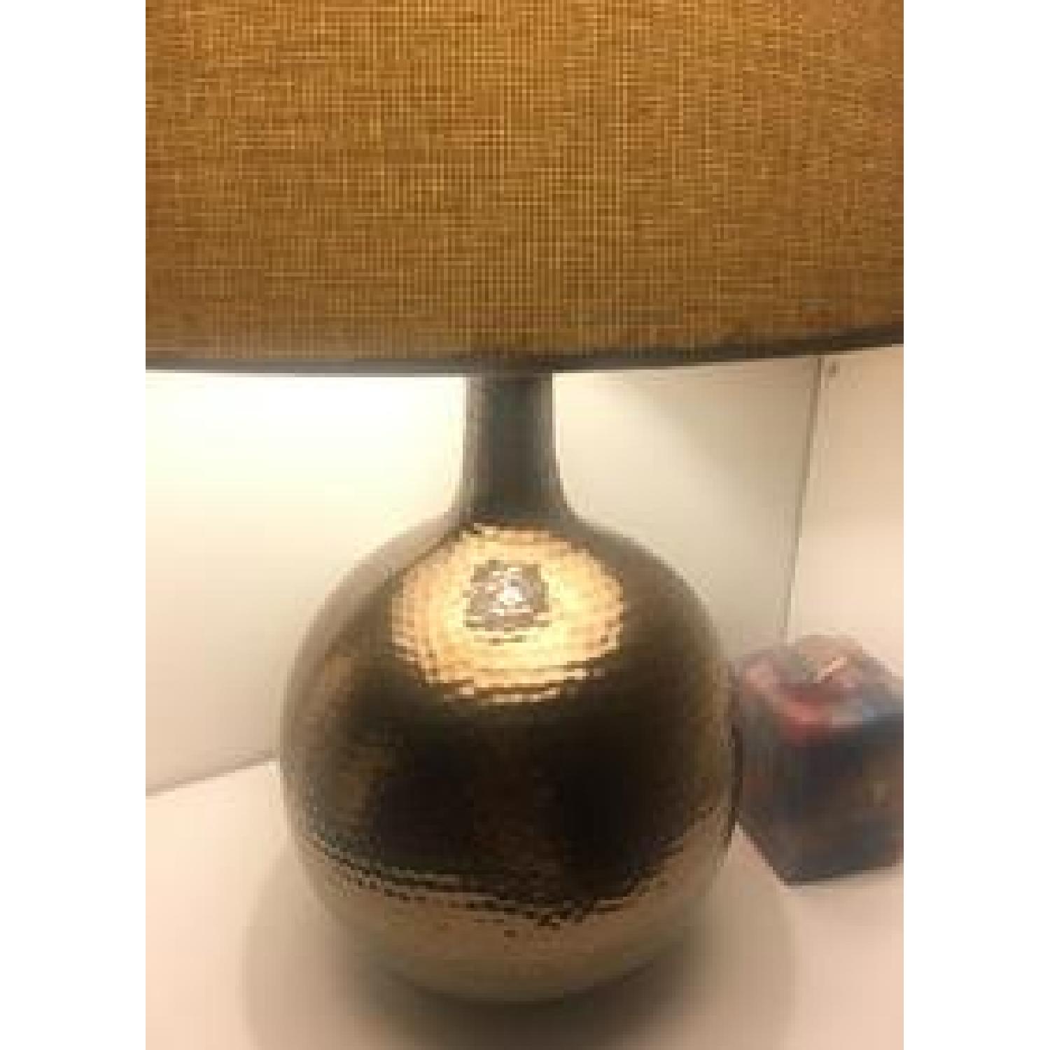 Copper Table Lamps w/ Beige Shades - image-3