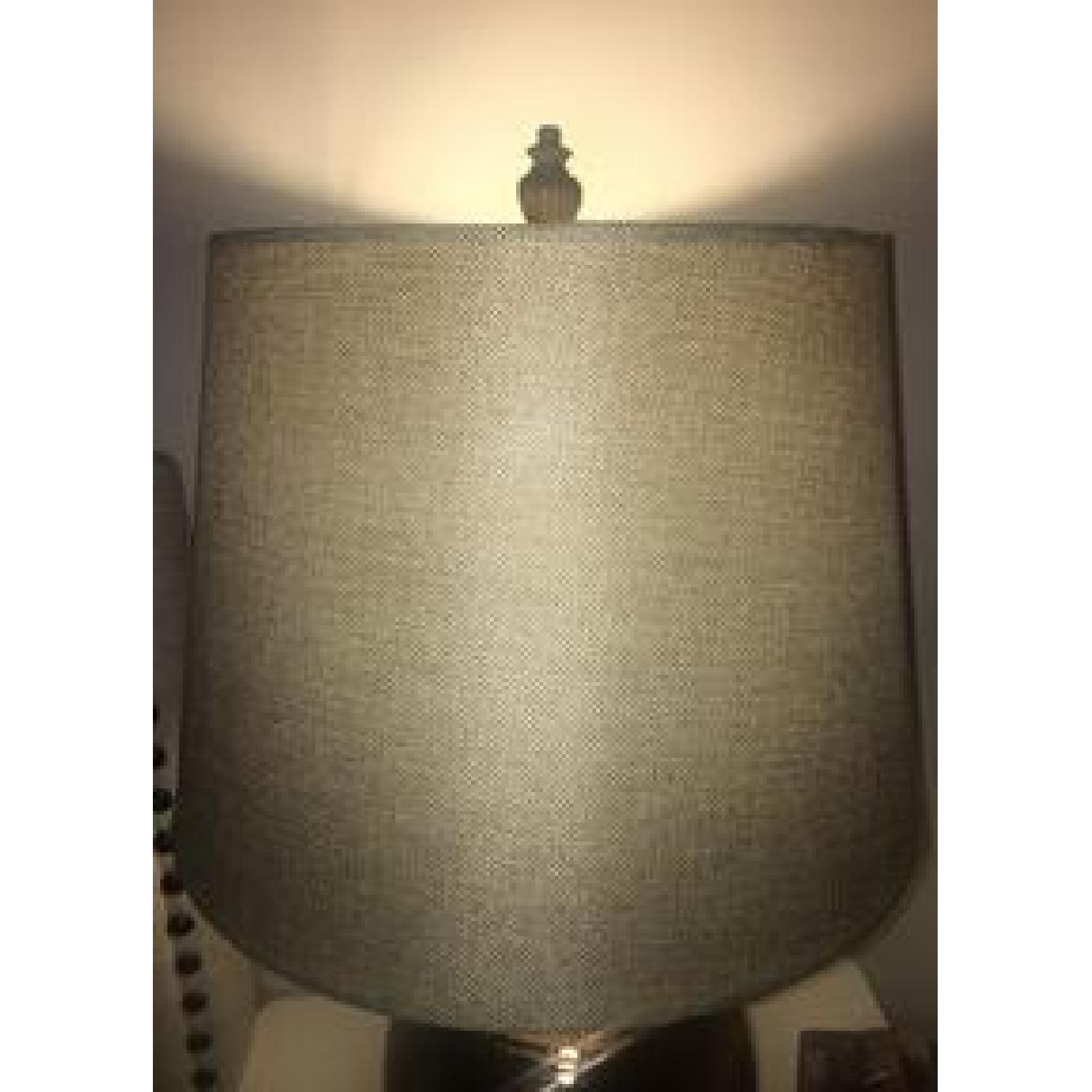 Copper Table Lamps w/ Beige Shades - image-4