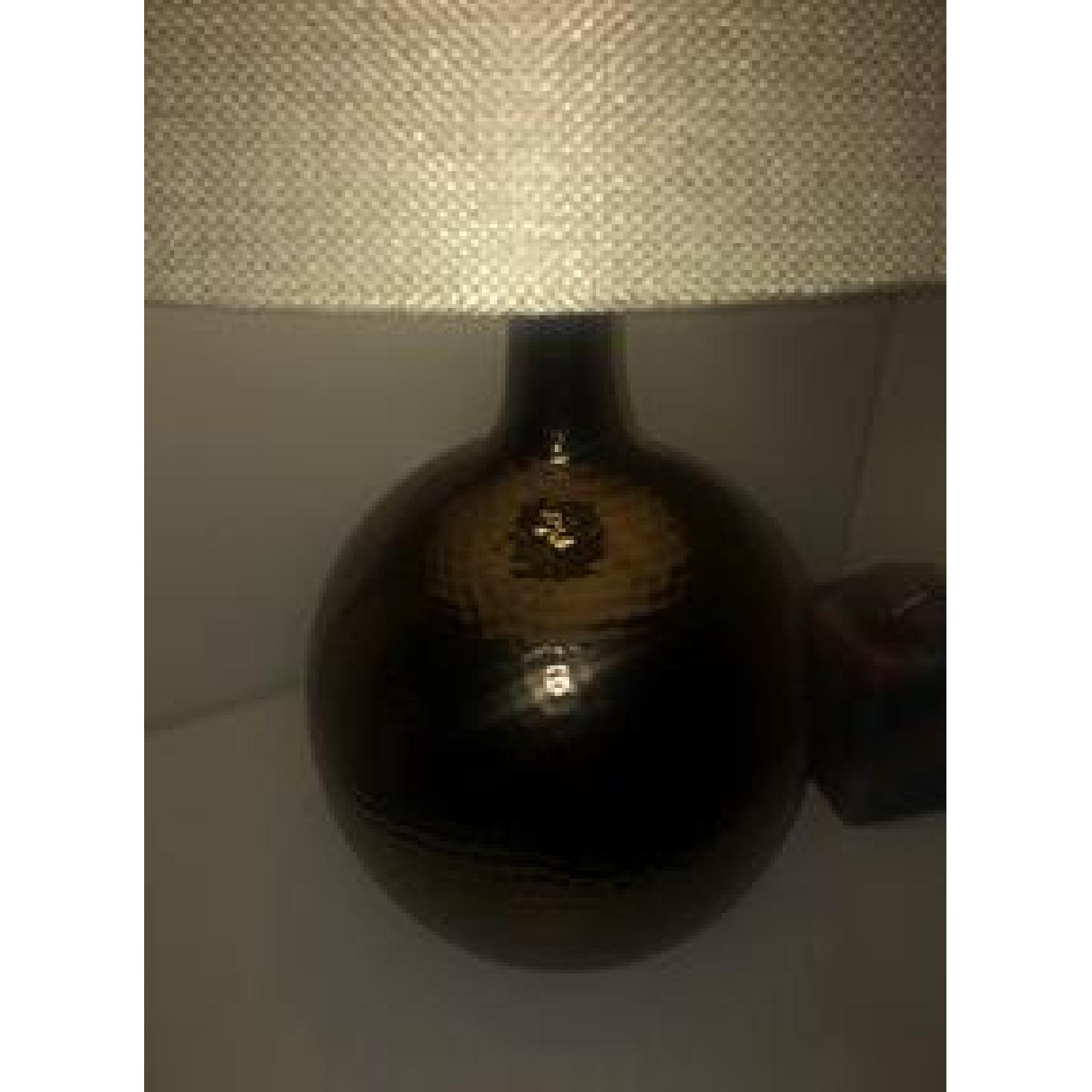 Copper Table Lamps w/ Beige Shades - image-5