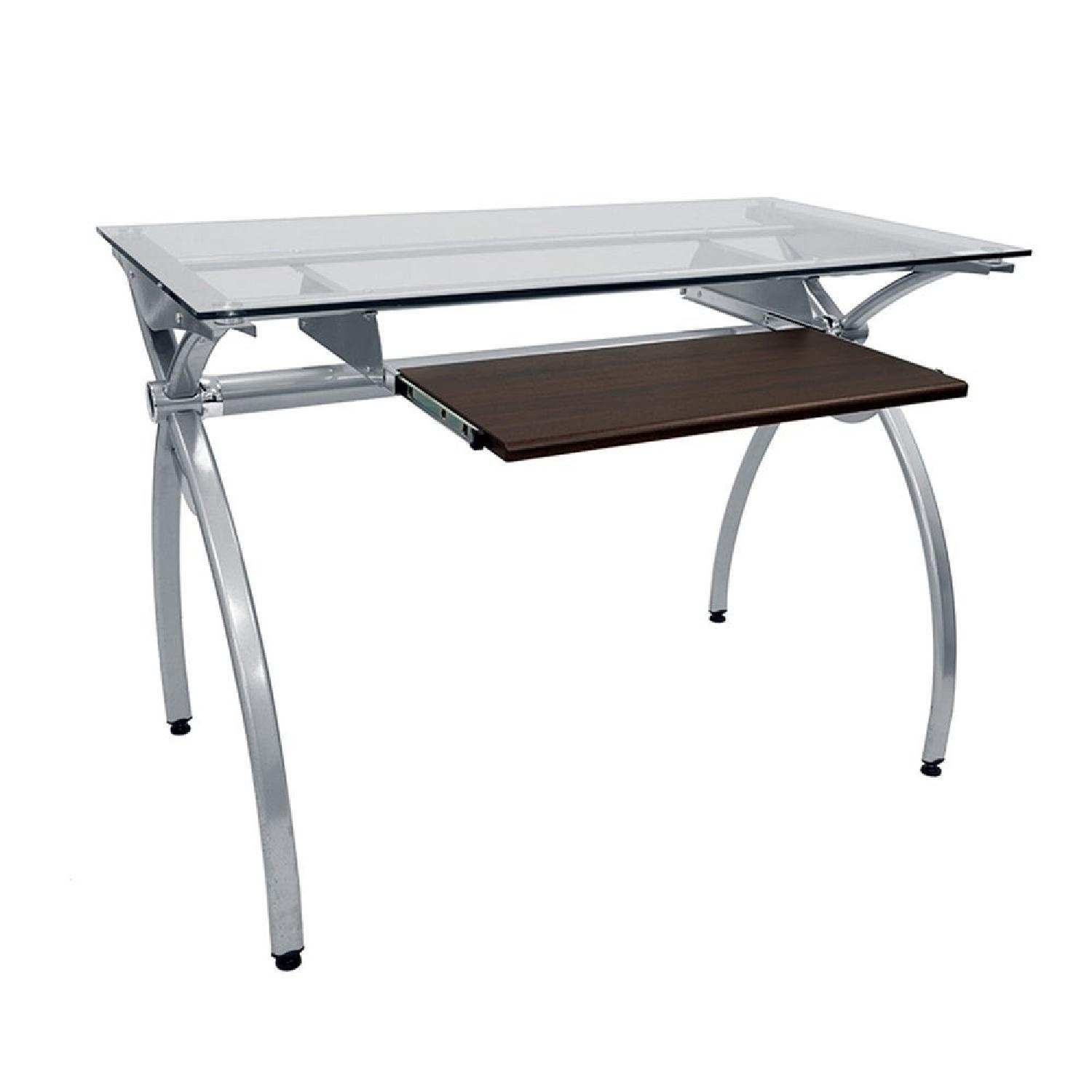 Tempered GlassTop Steel Frame Computer Desk AptDeco