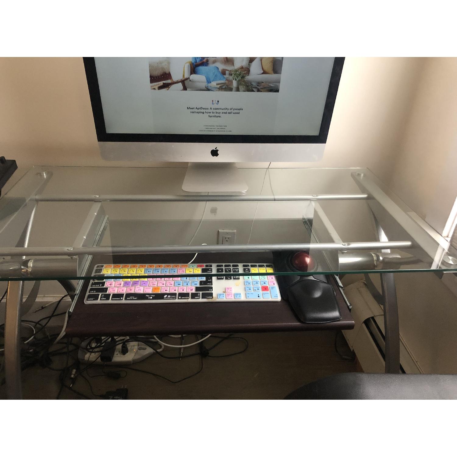 Tempered GlassTop Steel Frame Computer Desk AptDeco