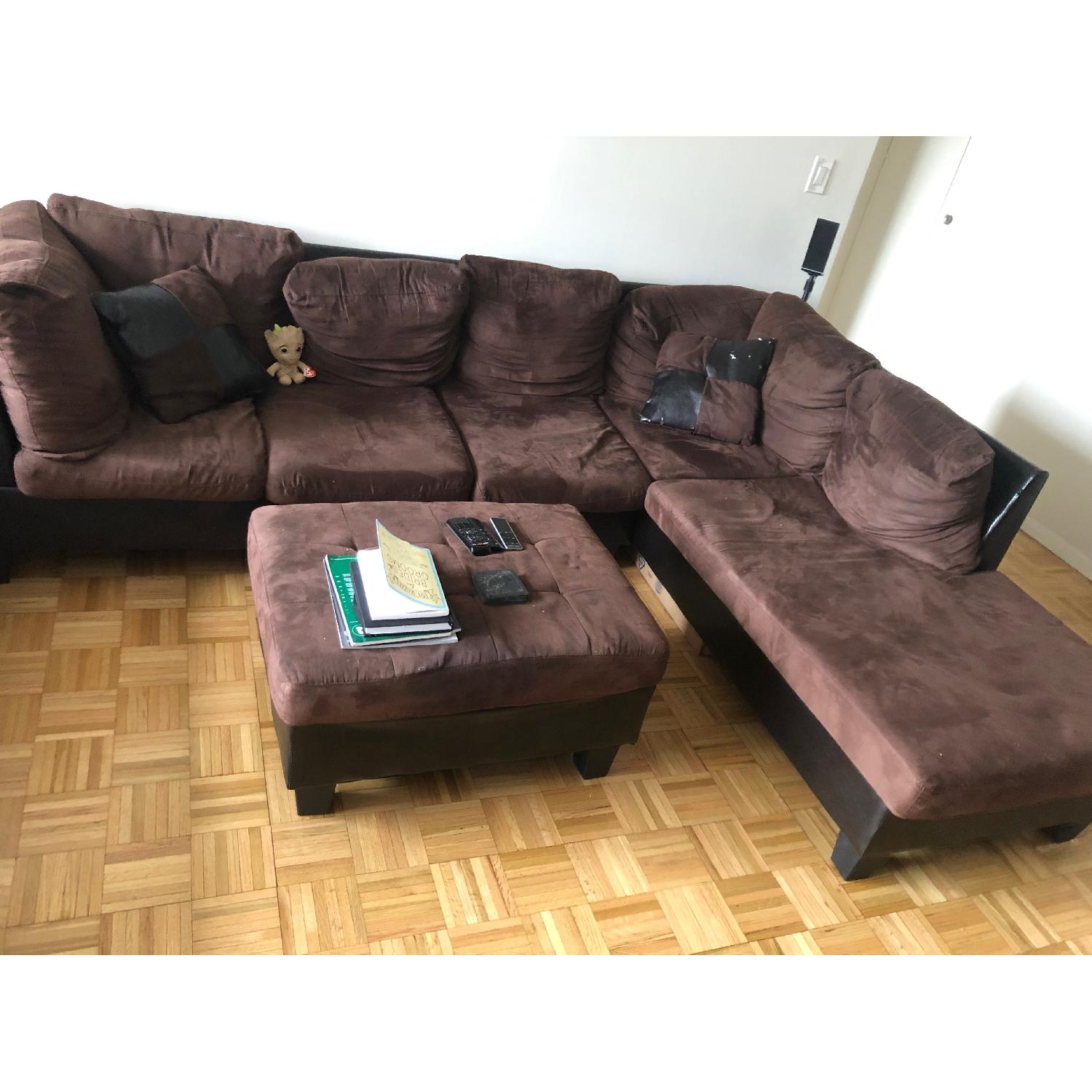 3-Piece Dark Brown Microfiber Sectional Sofa & Ottoman - image-1