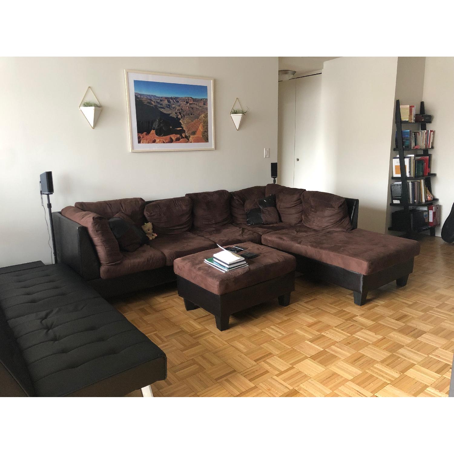 3-Piece Dark Brown Microfiber Sectional Sofa & Ottoman - image-2