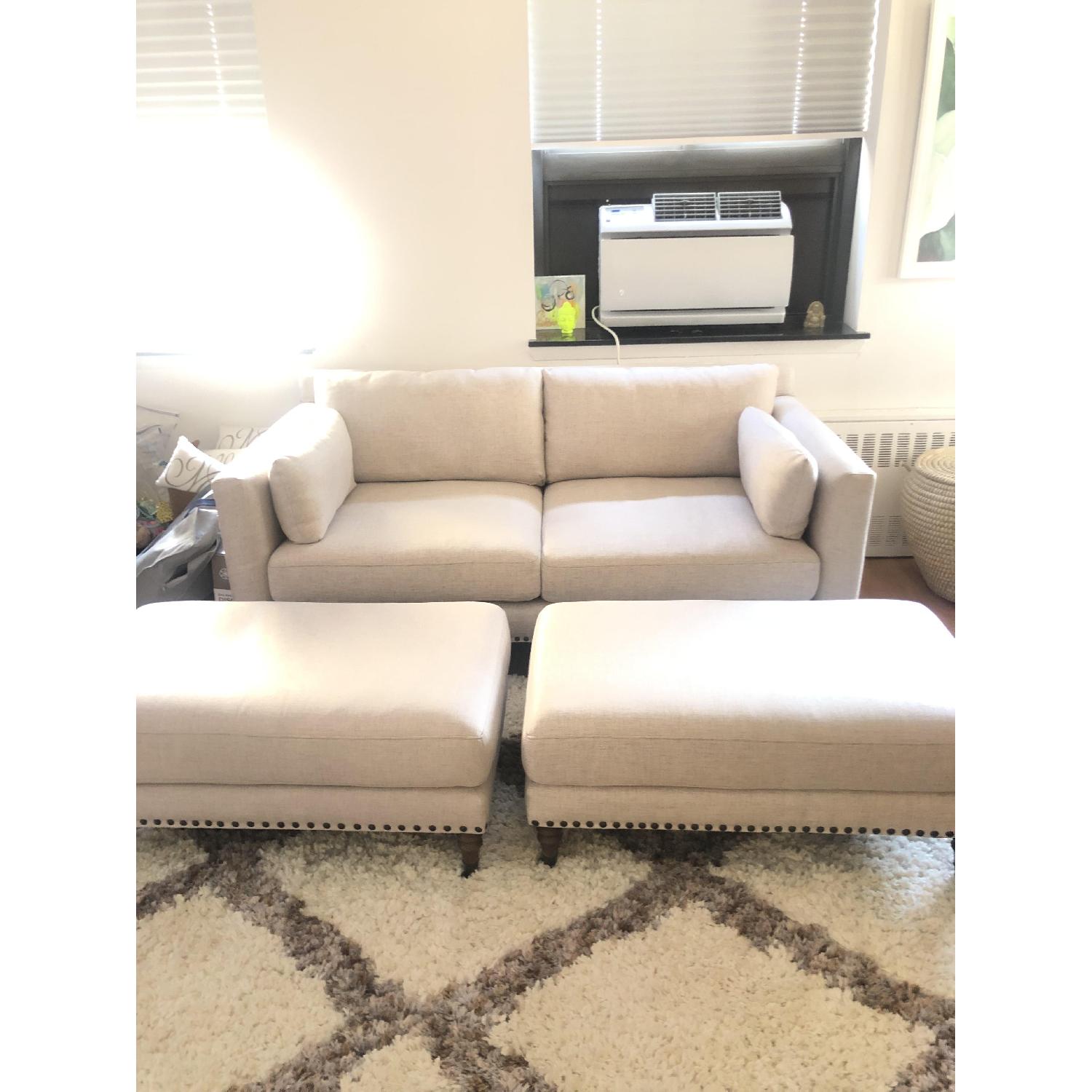 Pottery Barn Loveseat & 2 Ottomans - image-1