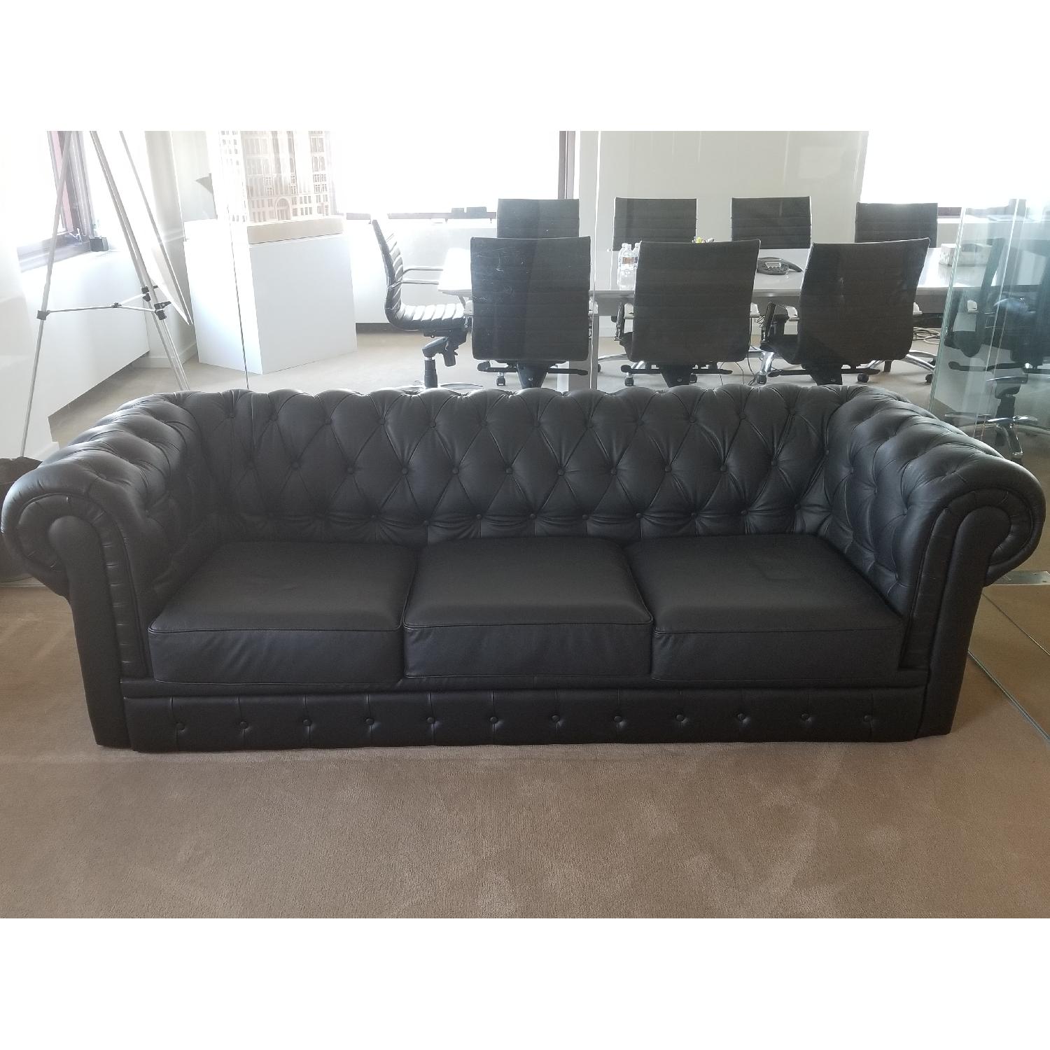 Black Faux Leather Tufted 3Seater Sofa AptDeco