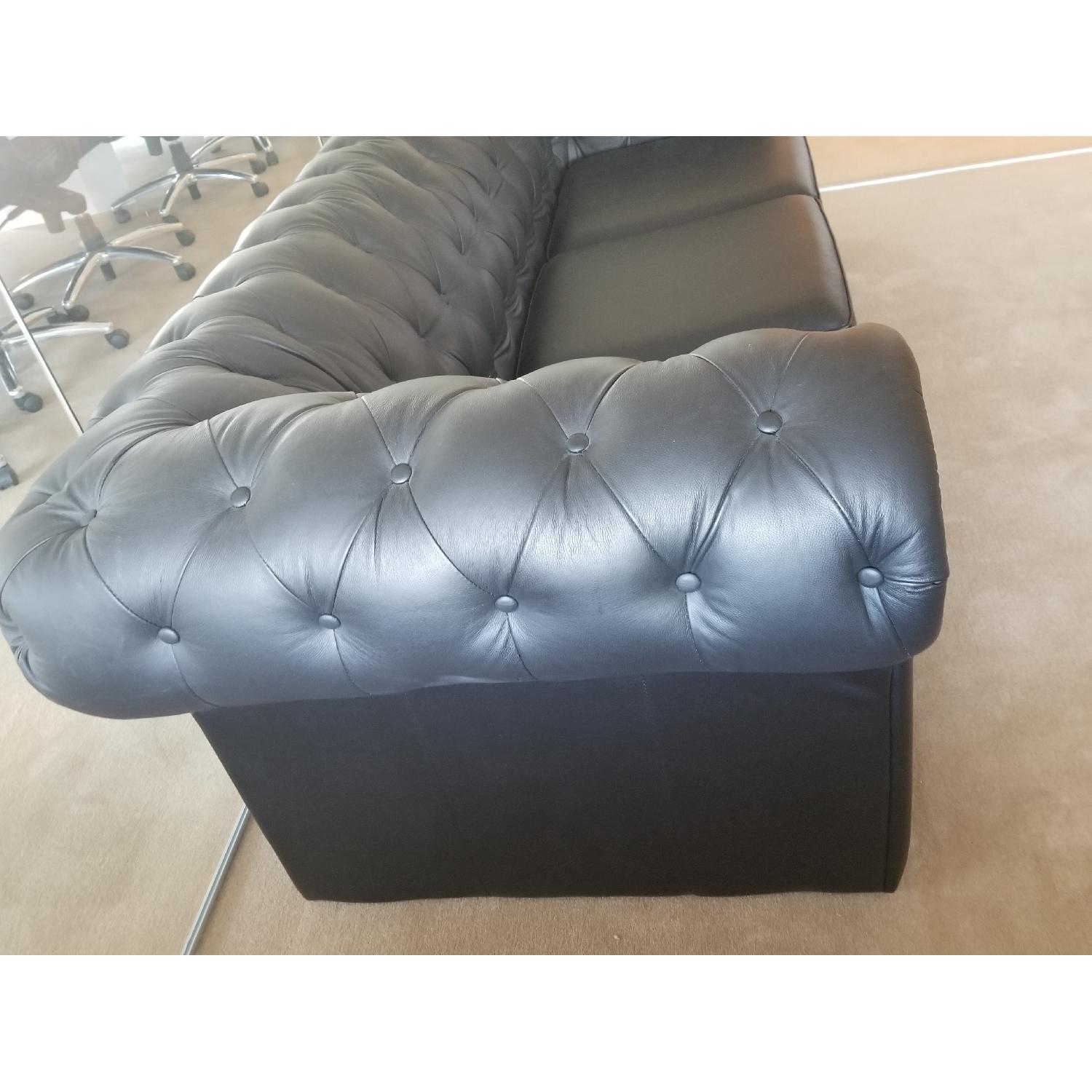 Black Faux Leather Tufted 3Seater Sofa AptDeco