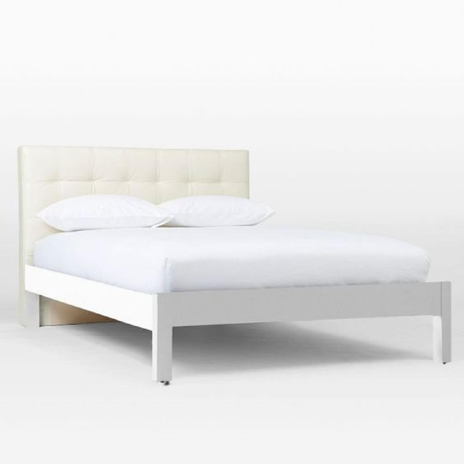 West Elm Low Grid Tufted Leather Bed in Ivory AptDeco