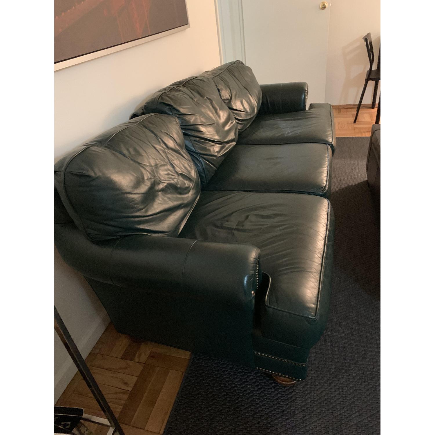 Jamestown Sterling Green Leather Sofa - image-1