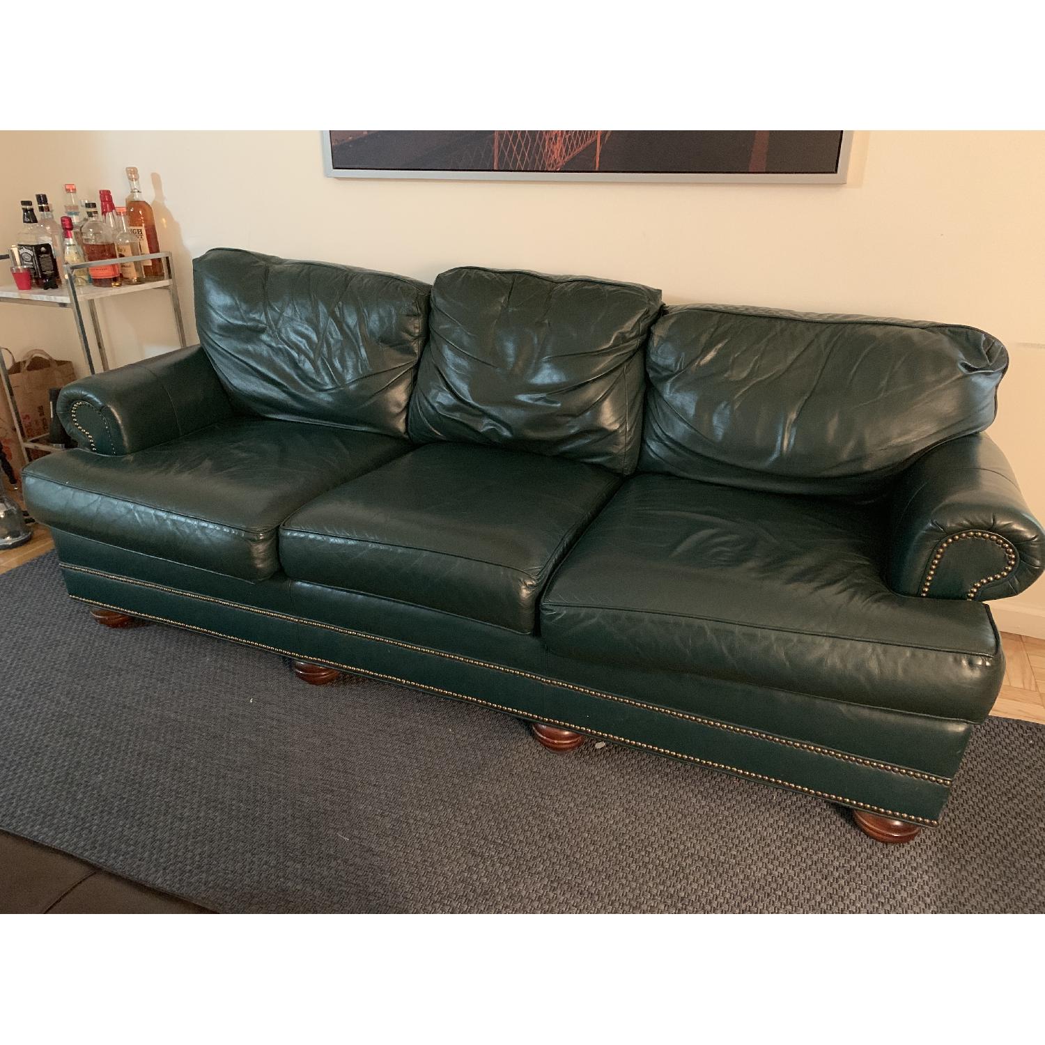 Jamestown Sterling Green Leather Sofa - image-3