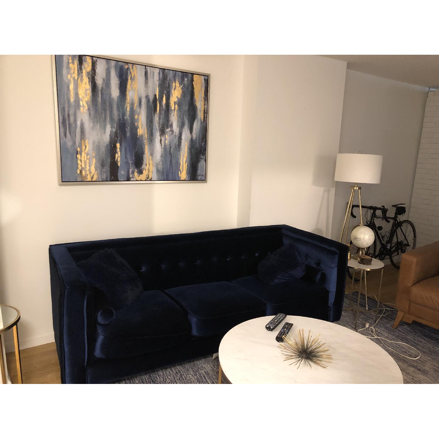 Blue Velvet Tufted Sofa - image-2