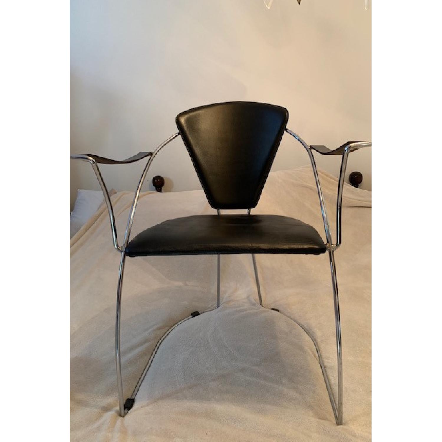 Vintage Mid Century Modern Chrome Black Leather Chair - image-1