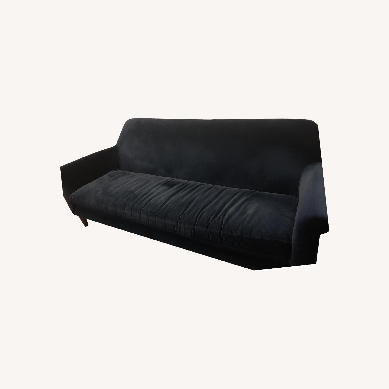 West Elm Navy Blue Velvet Sofa AptDeco