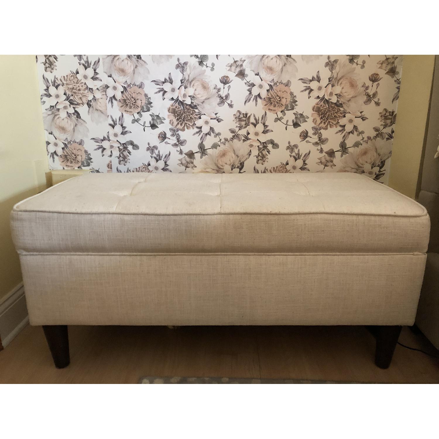 White Linen Storage Bench AptDeco