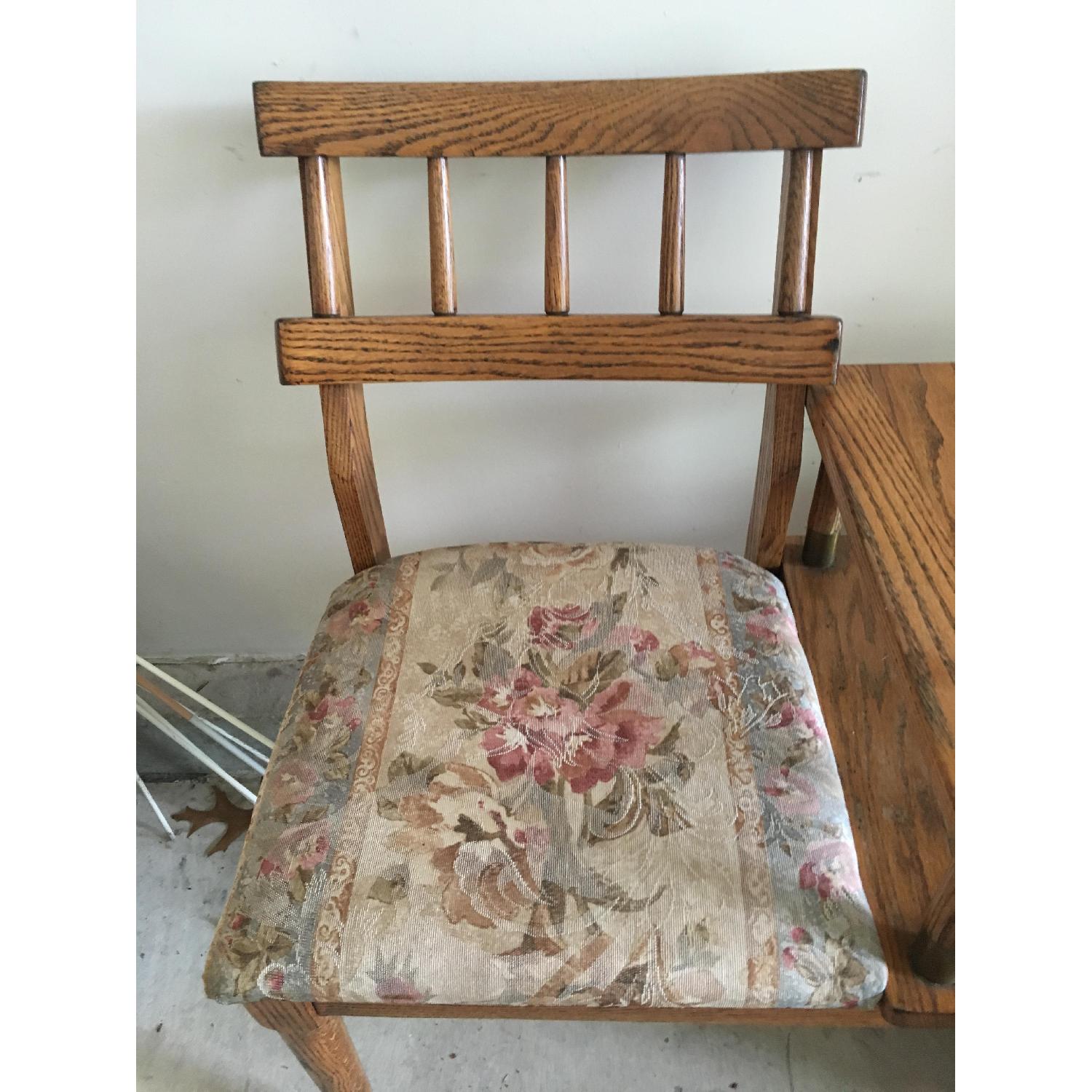 Mid Century Vintage Oak Telephone Table w/ Upholstered Chair AptDeco