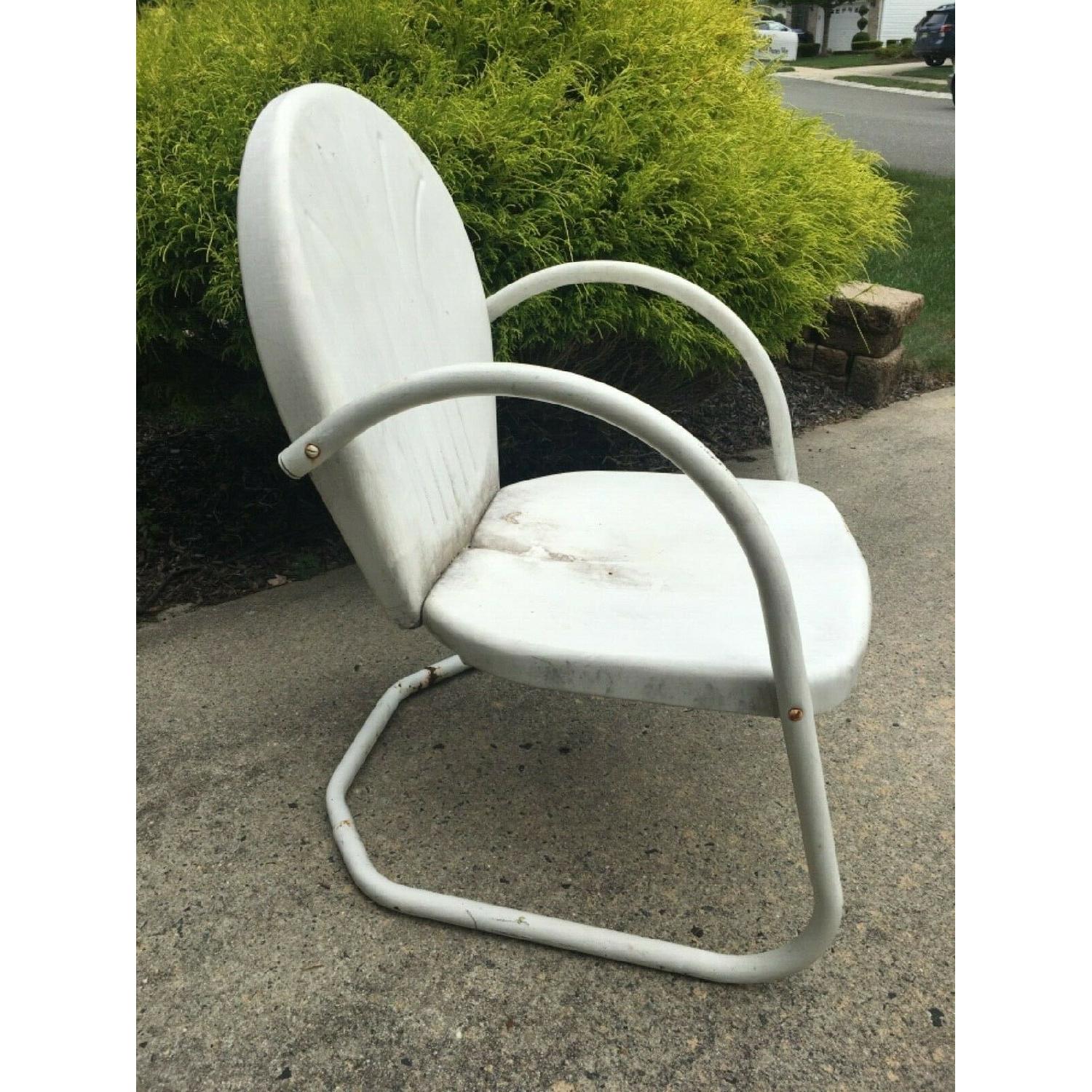 Vintage Art Deco White Metal Clamshell Retro Patio Chair AptDeco