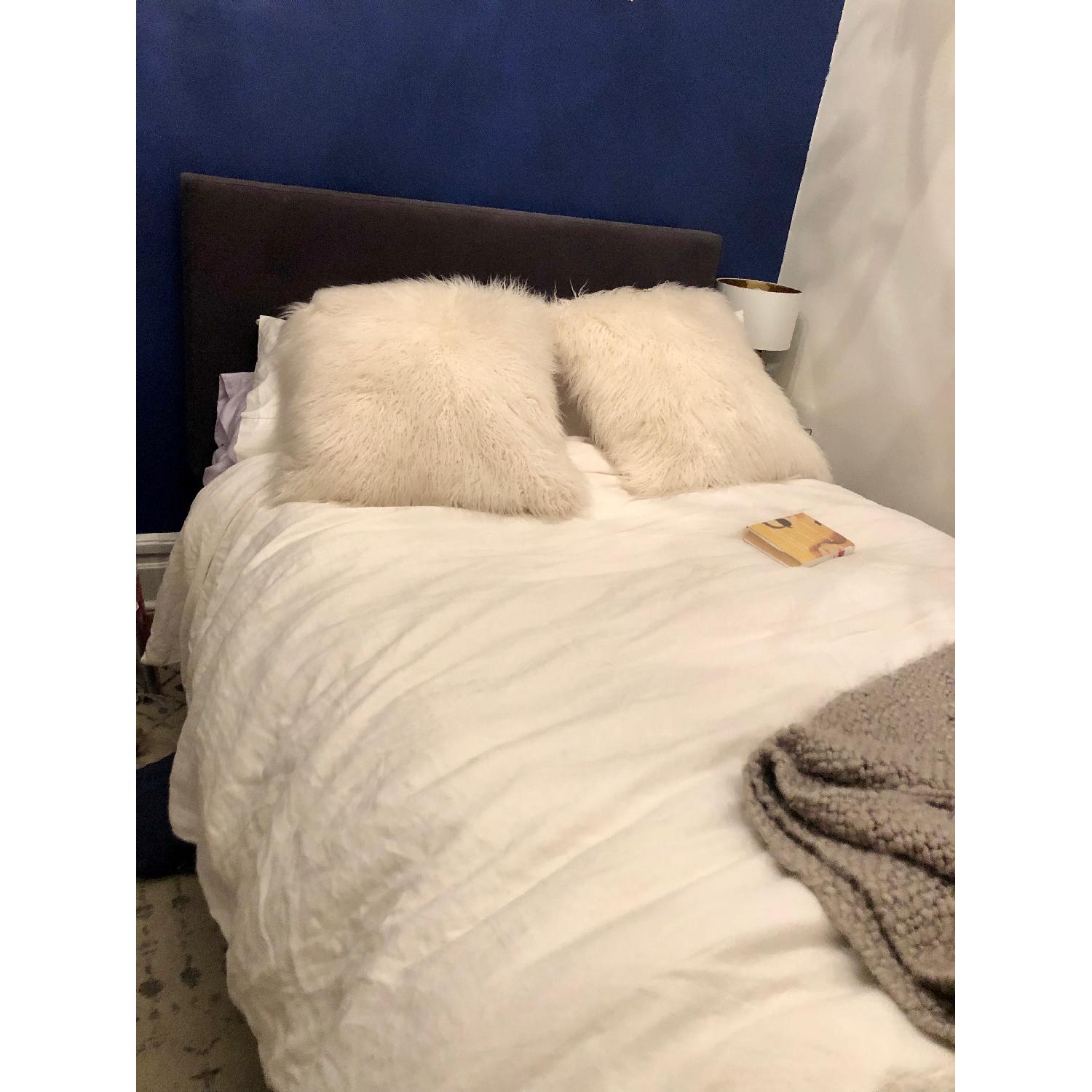 West Elm Bed Frame w/ Dark Grey Grid-Tufted Headboard - image-2