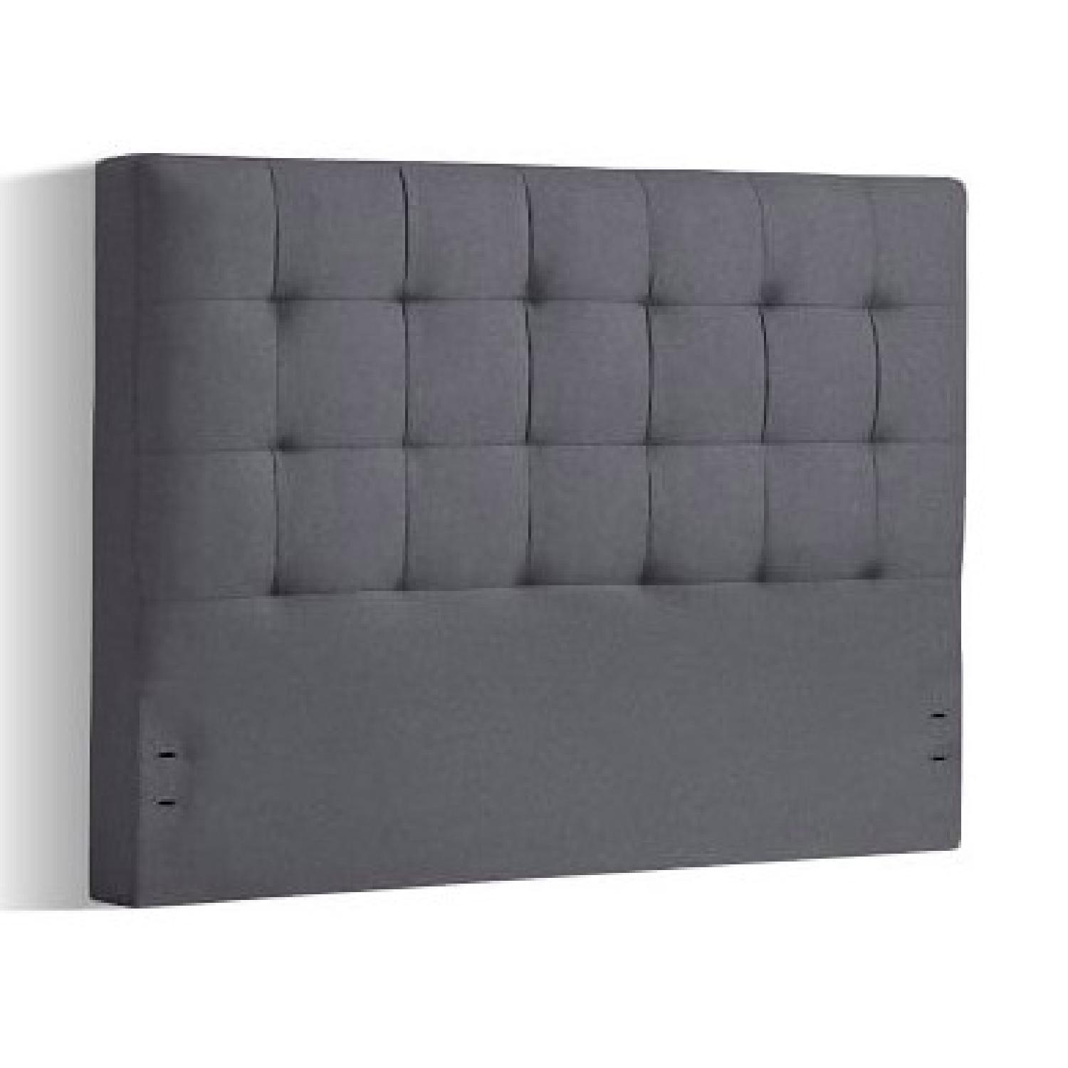 West Elm Bed Frame w/ Dark Grey Grid-Tufted Headboard - image-4