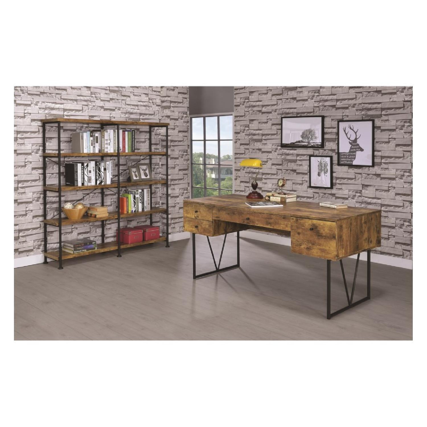 Antique Nutmeg Bookcase With Black Metal Frame AptDeco