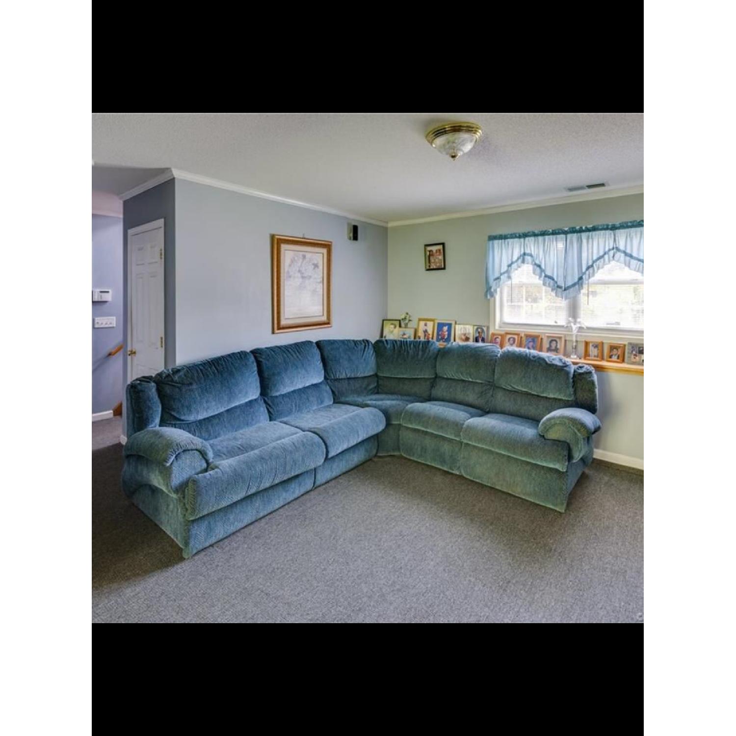 Blue Fabric Sleeper Sectional Sofa - image-1