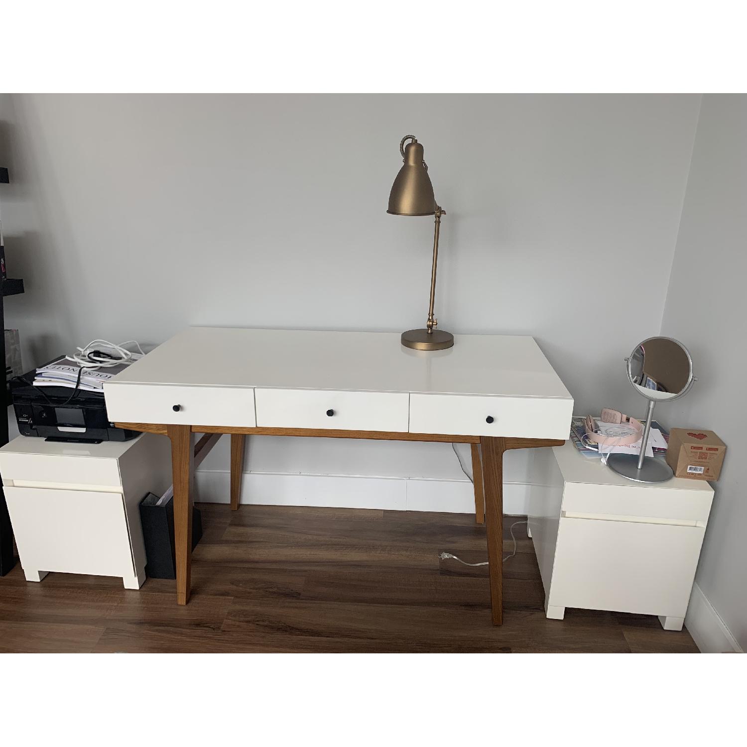 West Elm Modern White Pecan Desk AptDeco