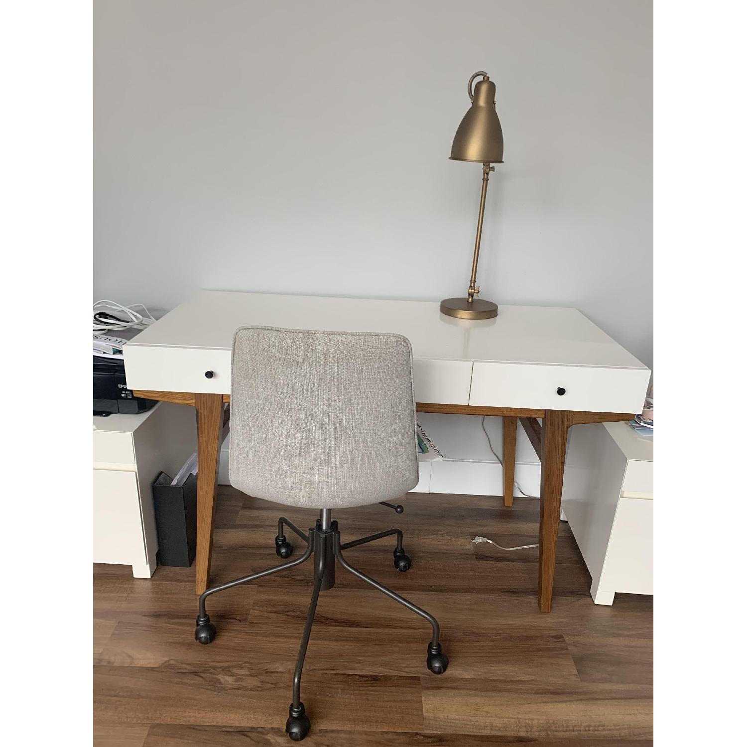 West Elm Modern White Pecan Desk - image-4