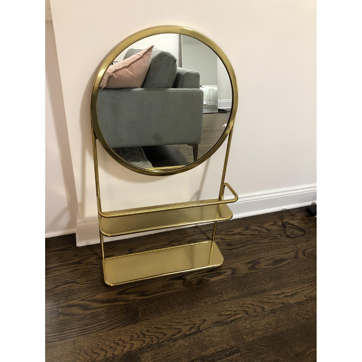 CB2 Gold Vanity Mirror w/ Open Shelves AptDeco