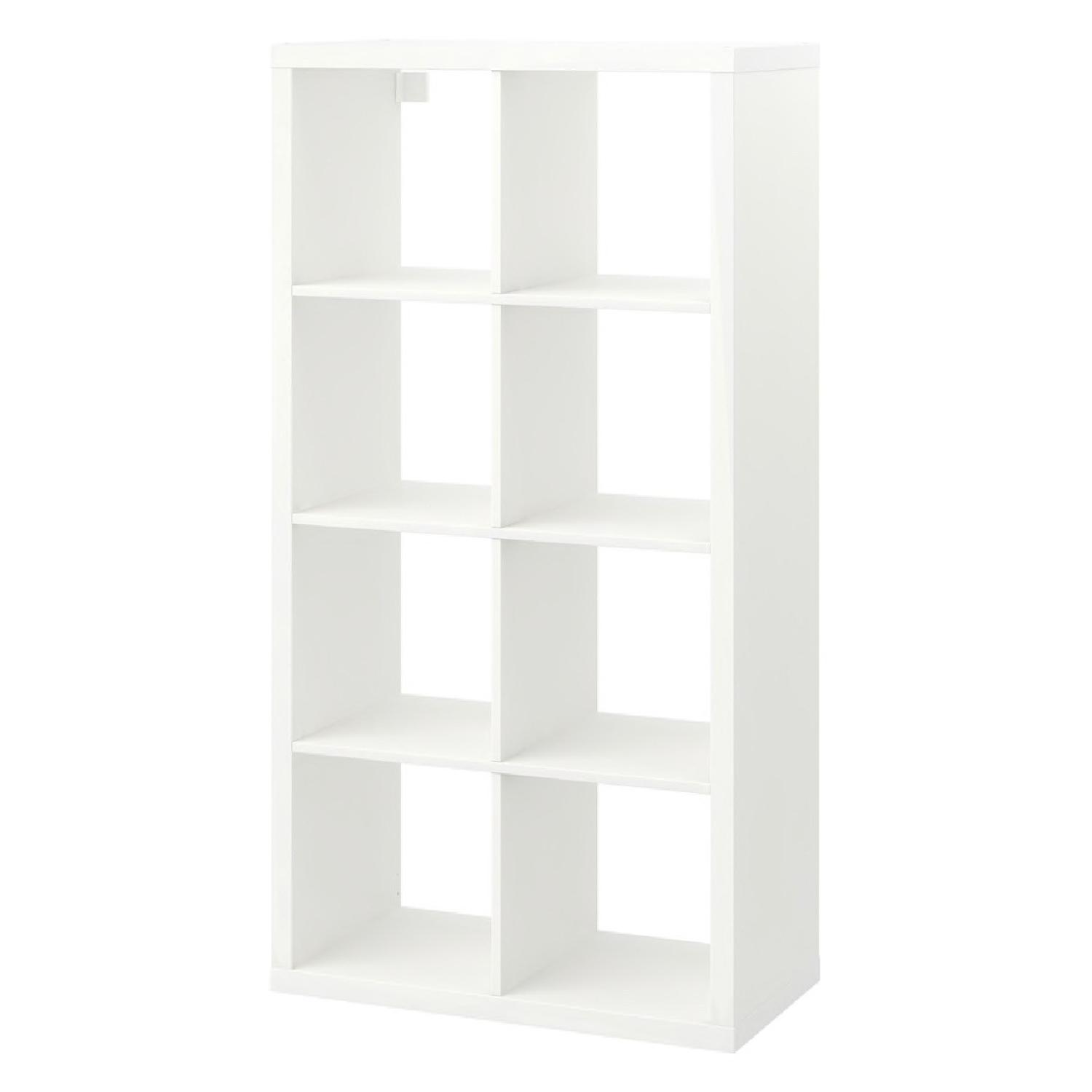 Ikea Kallax White Shelf Unit w/ 4 Black Drona Boxes - image-0