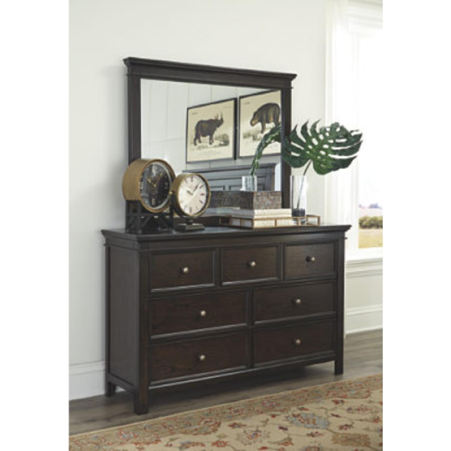 Ashley Dark Brown Dresser w/ Attached Mirror - image-3
