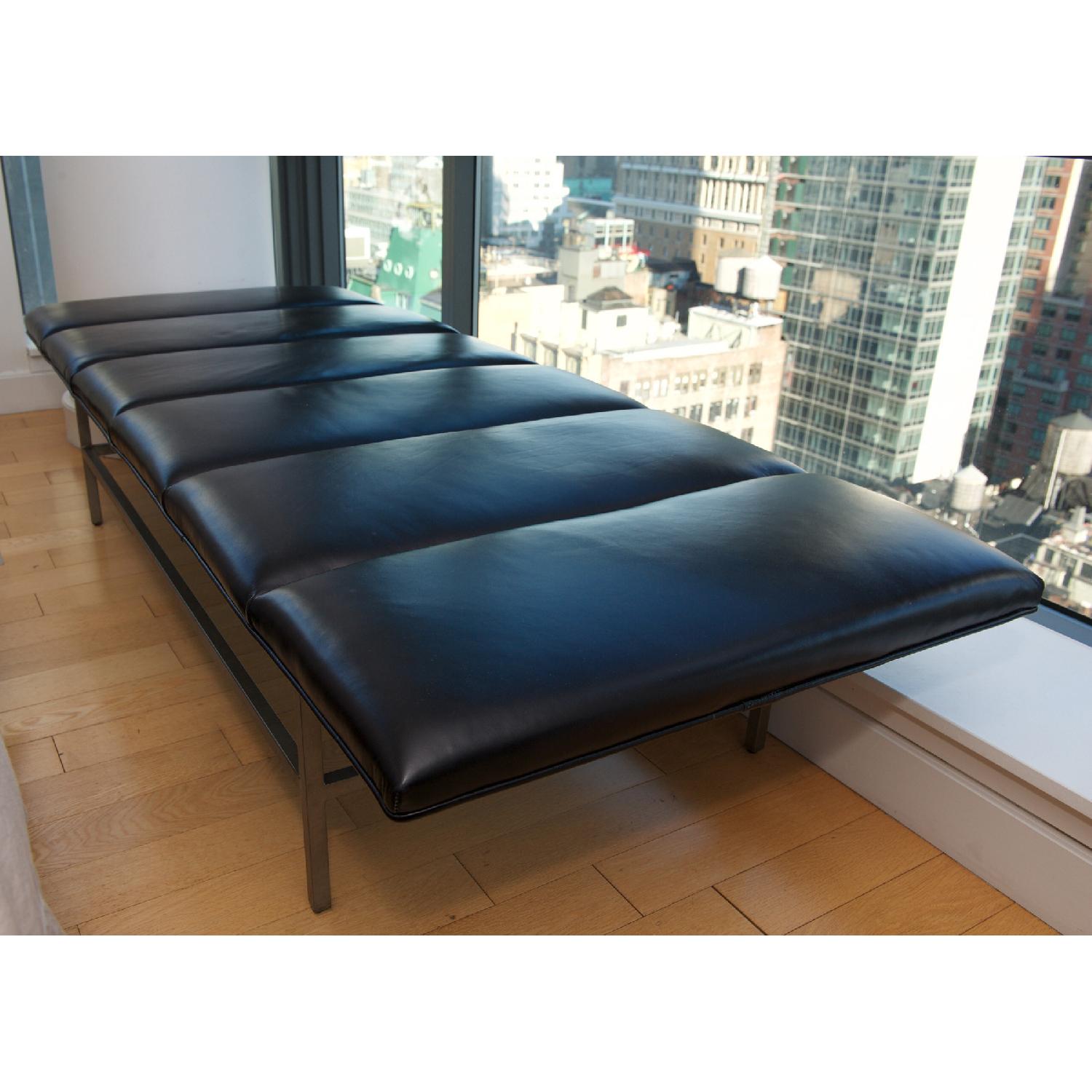 Mid Century Modern Black Leather & Brass Bench - image-1