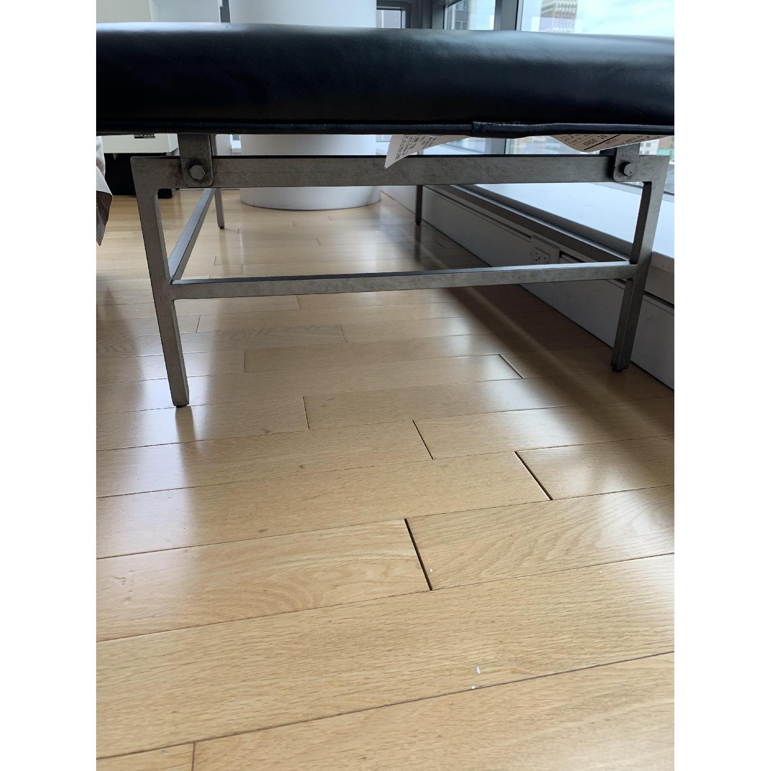 Mid Century Modern Black Leather & Brass Bench - image-2