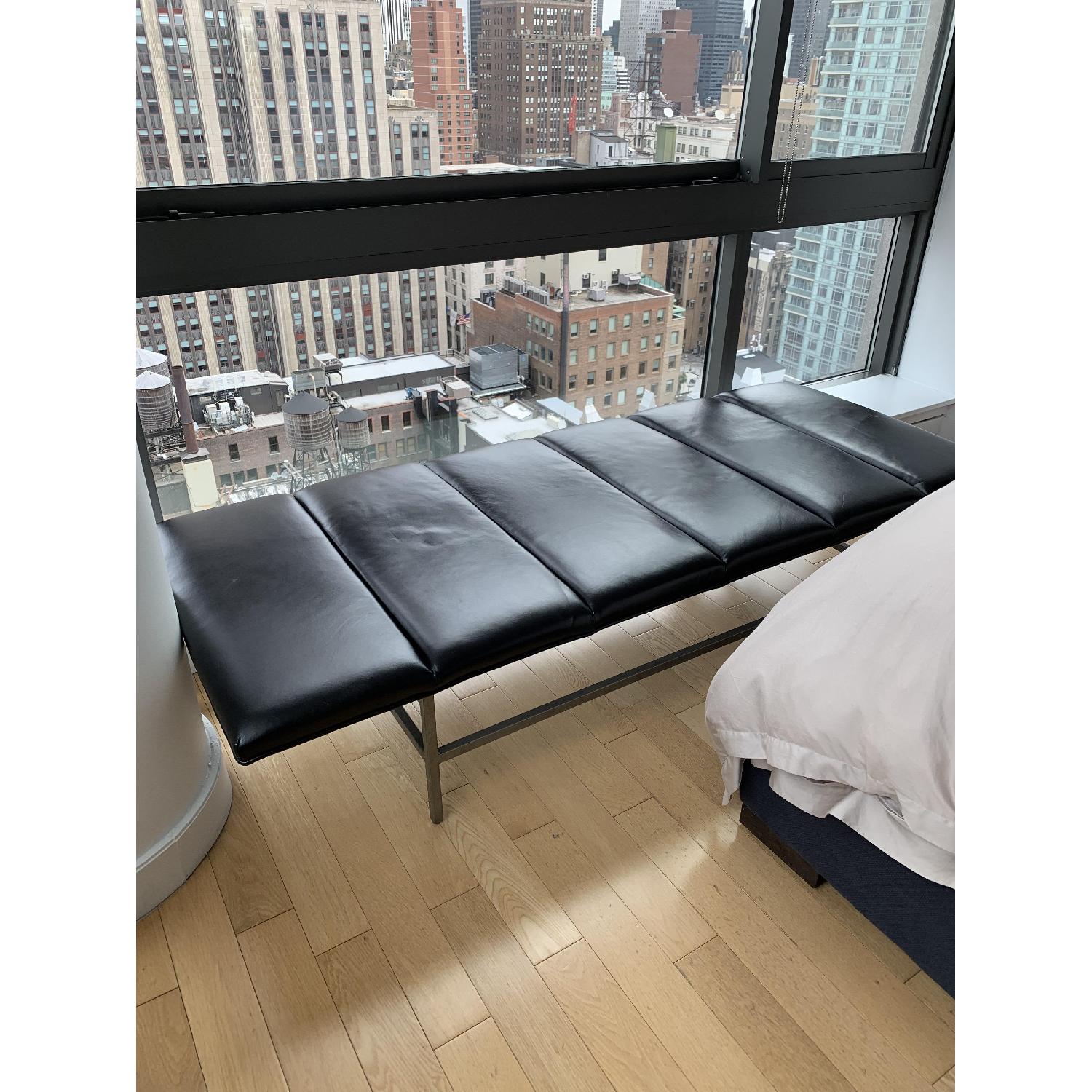 Mid Century Modern Black Leather & Brass Bench - image-4