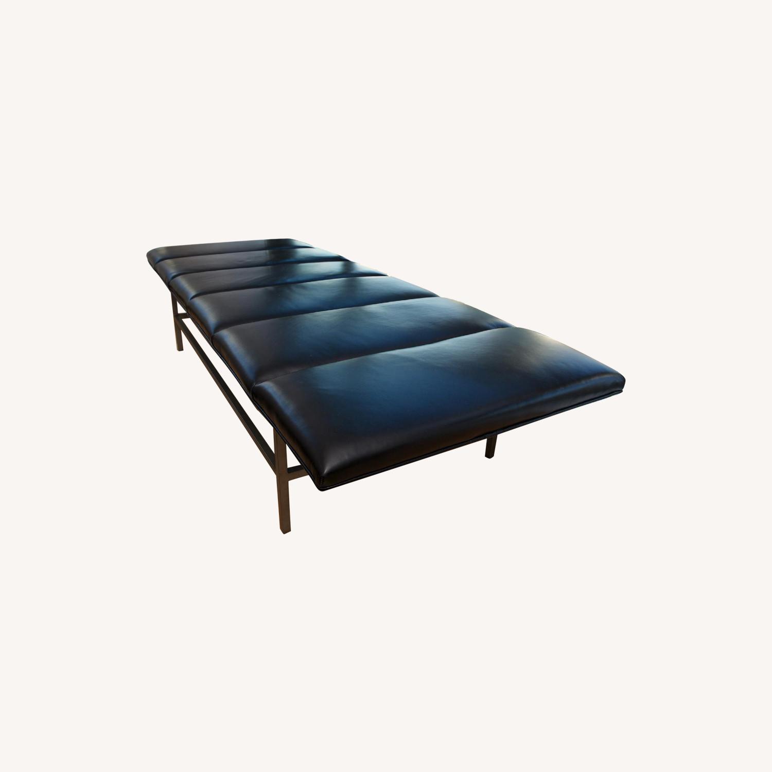 Mid Century Modern Black Leather & Brass Bench - image-0