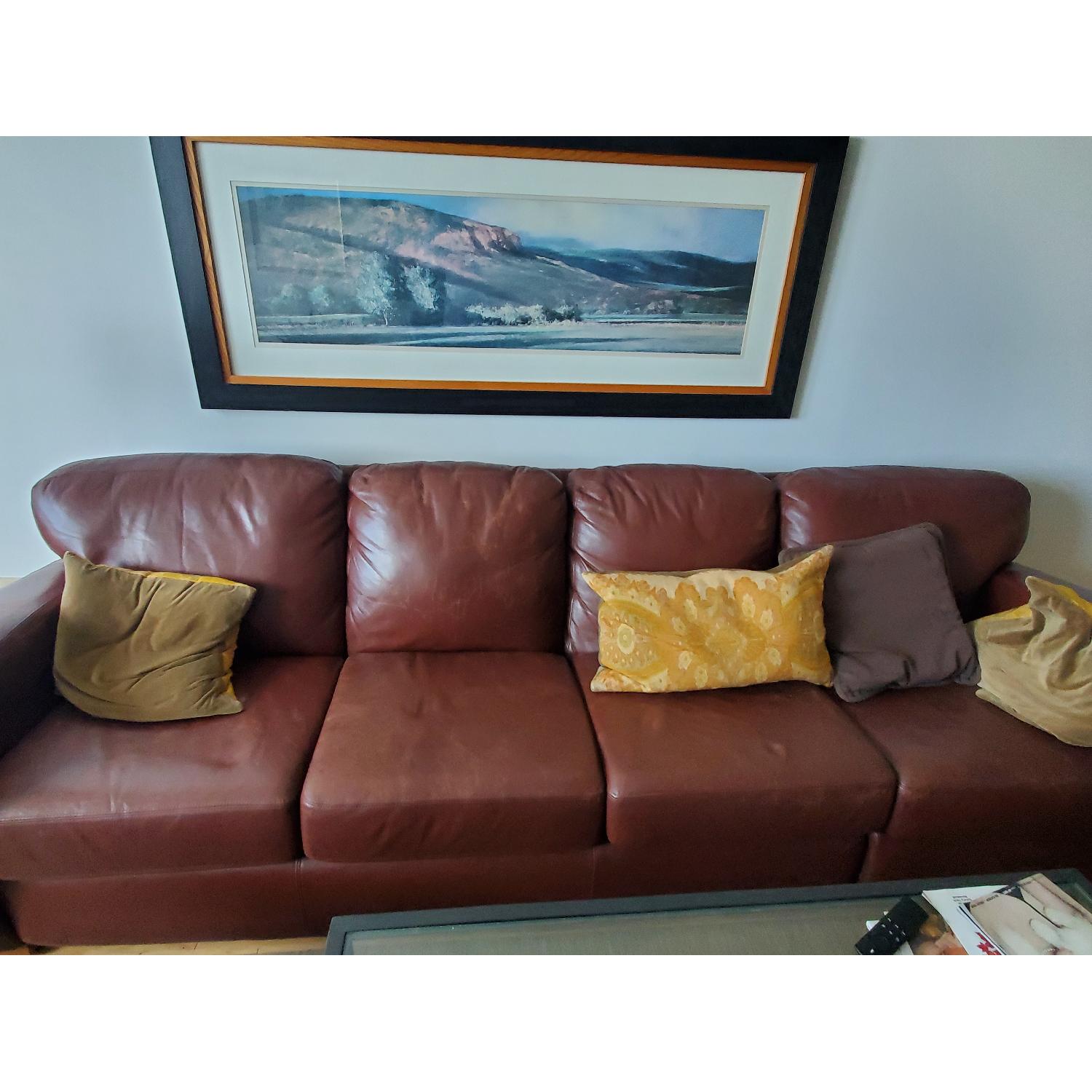 Custom made leather couch with pillows - image-2