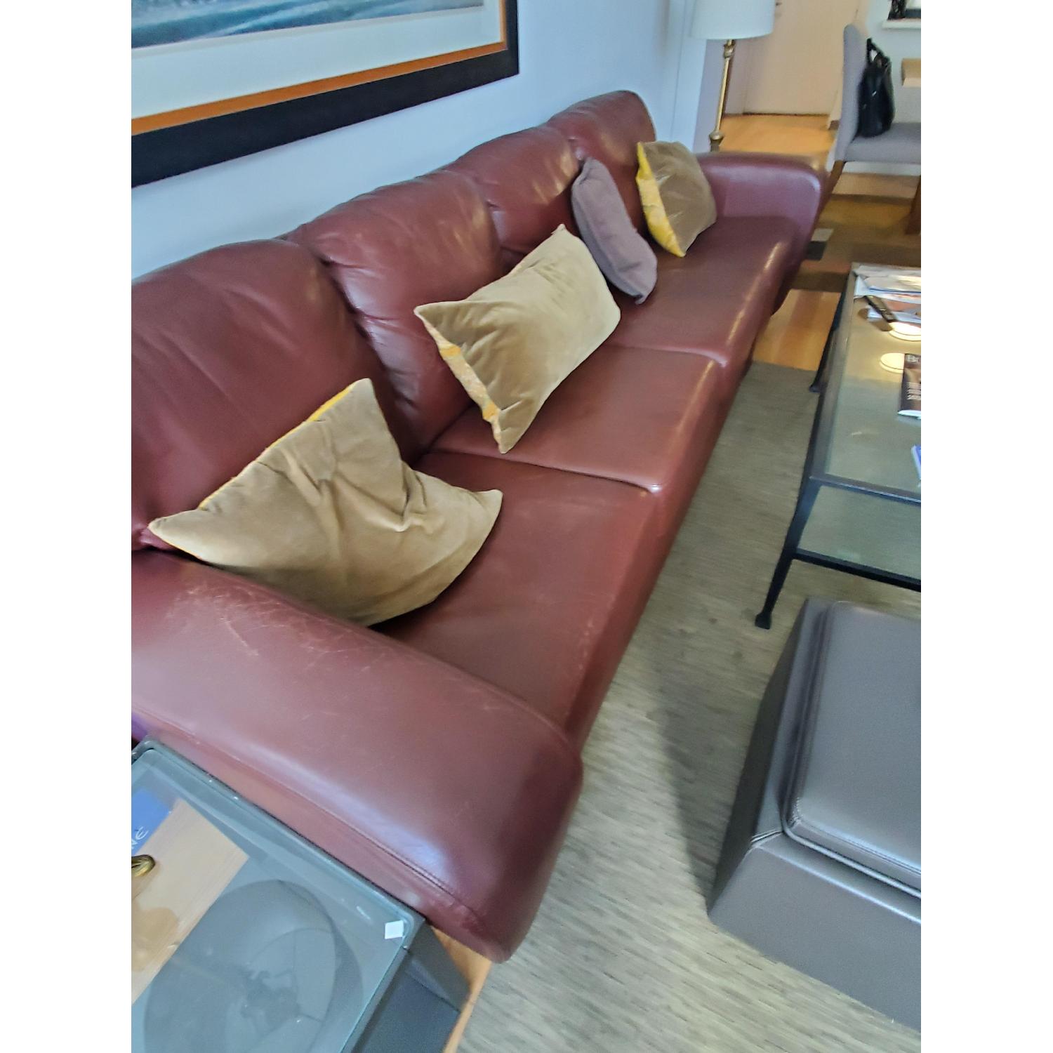 Custom made leather couch with pillows - image-3