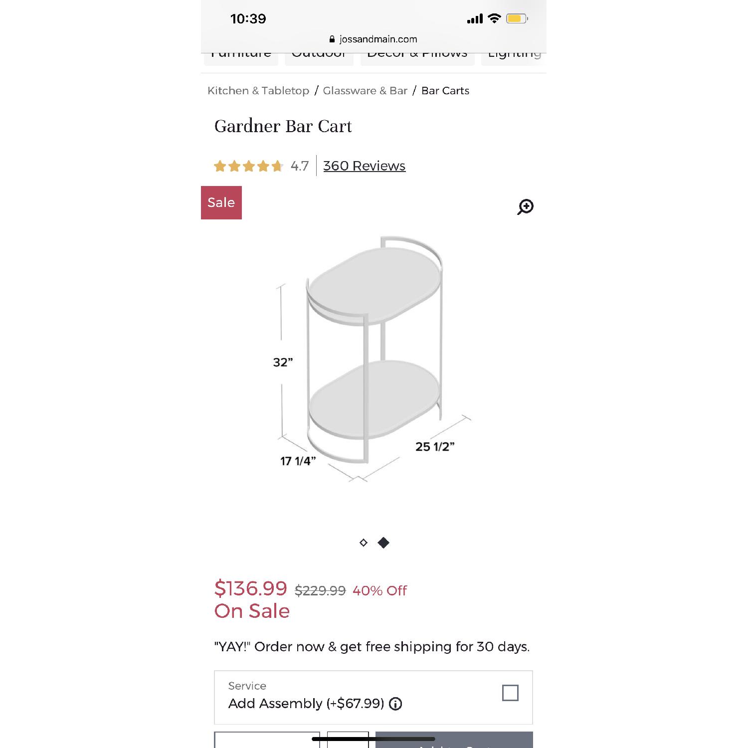 Gardner Gold/Brass Bar Cart - image-1