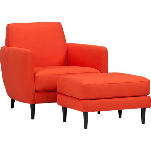 CB2 Parlour Chair & Ottoman in Atomic Orange