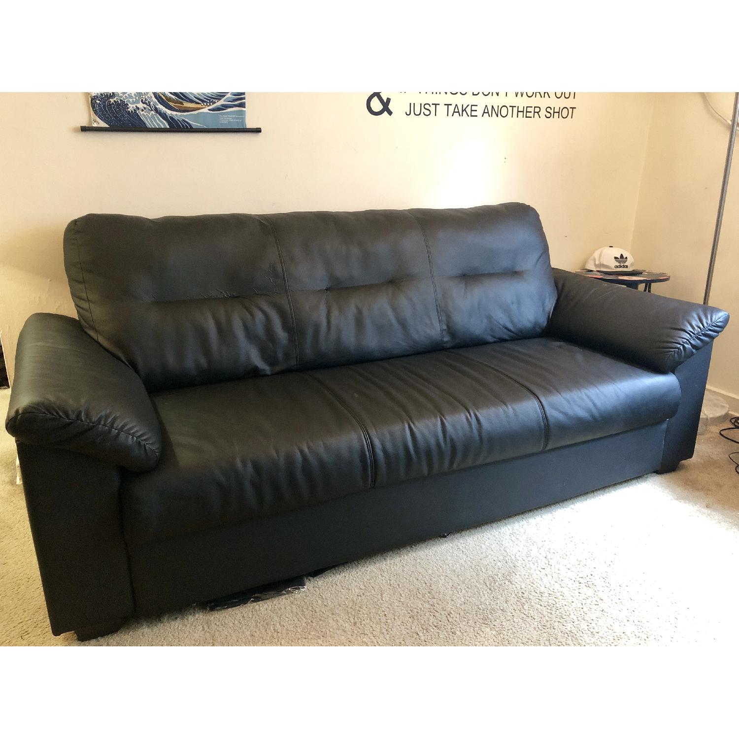 Ikea Black Faux Leather Sofa - image-3