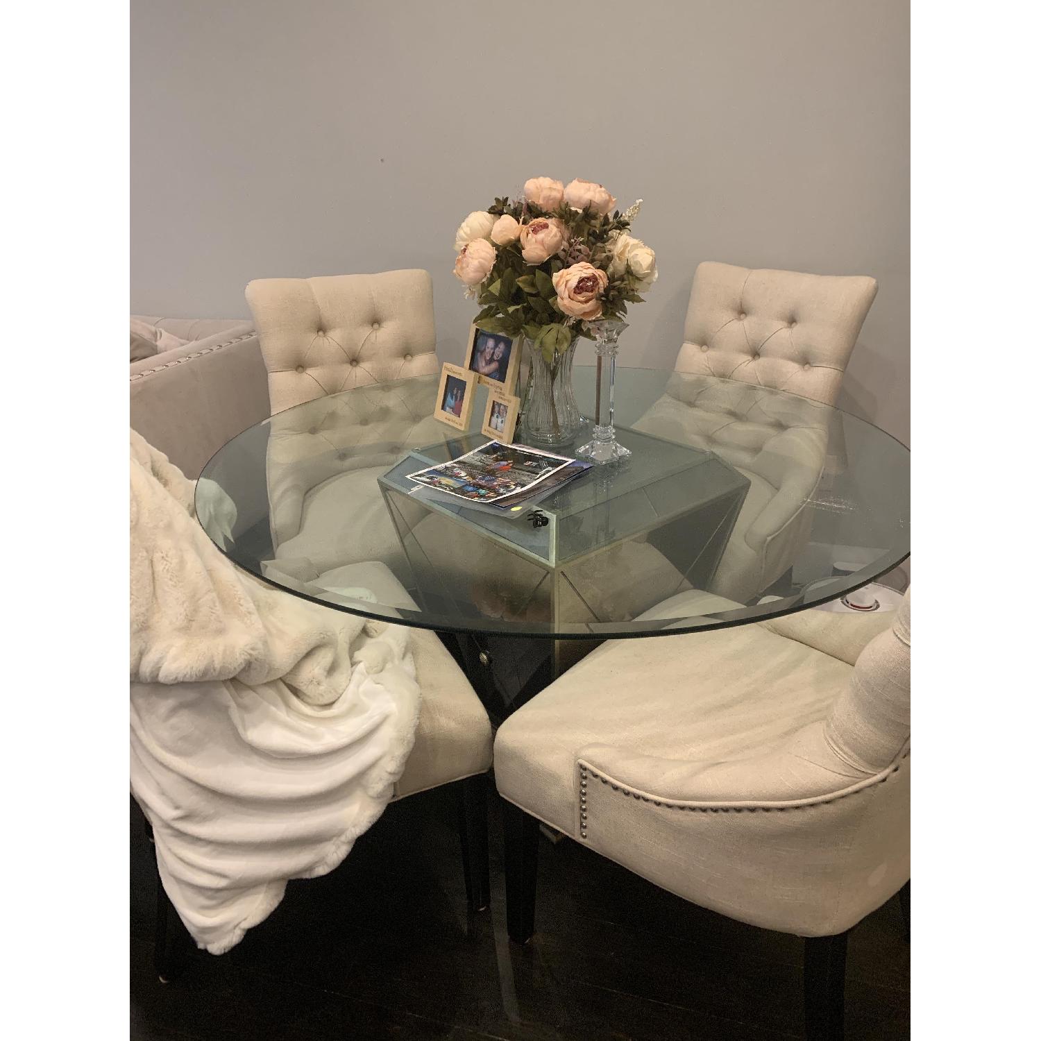 Z Gallerie Glass Dining Table w/ 4 Tufted Chairs AptDeco